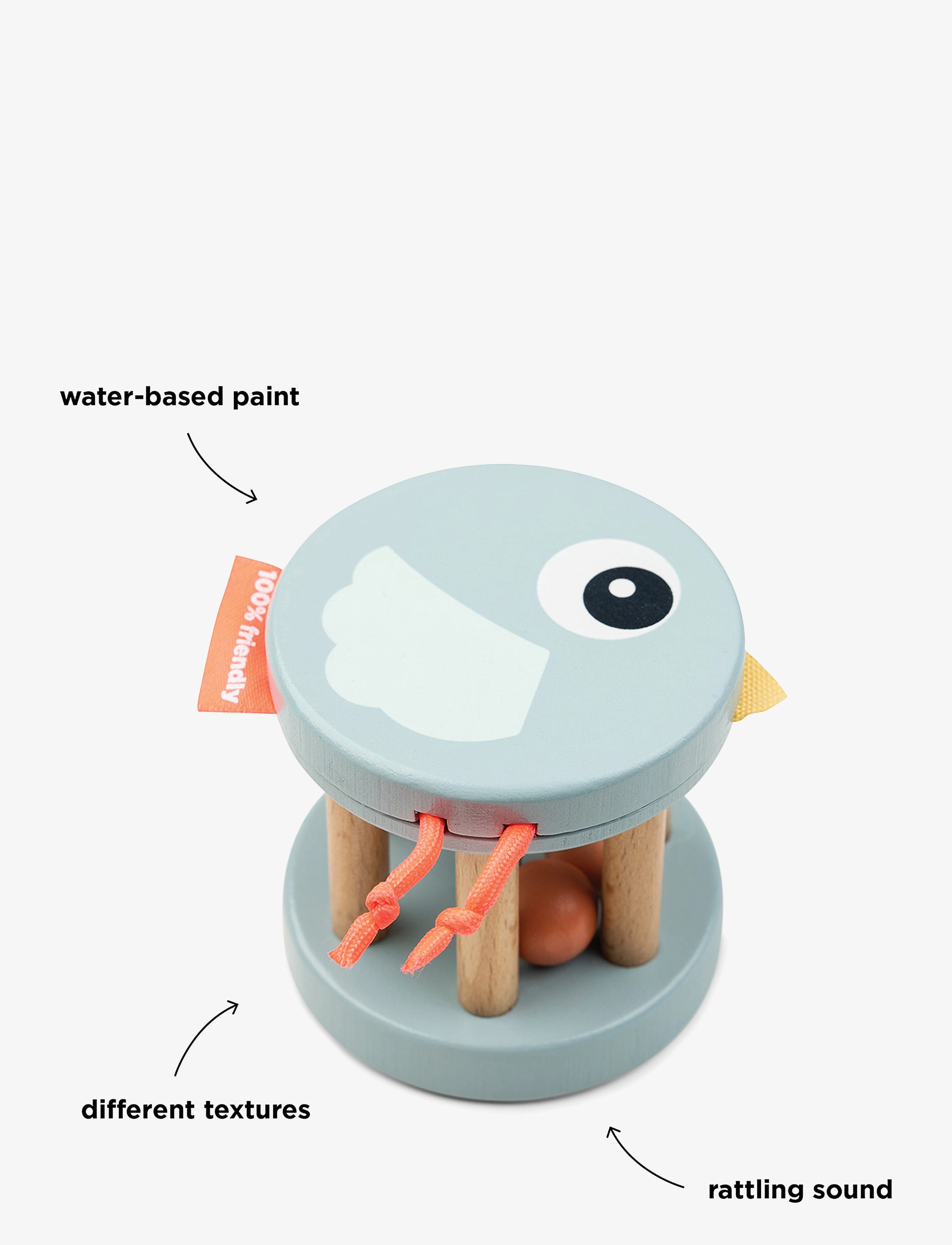 Done by Deer - Wooden rattle Birdee Blue - interaktivt legetøj - blue - 2