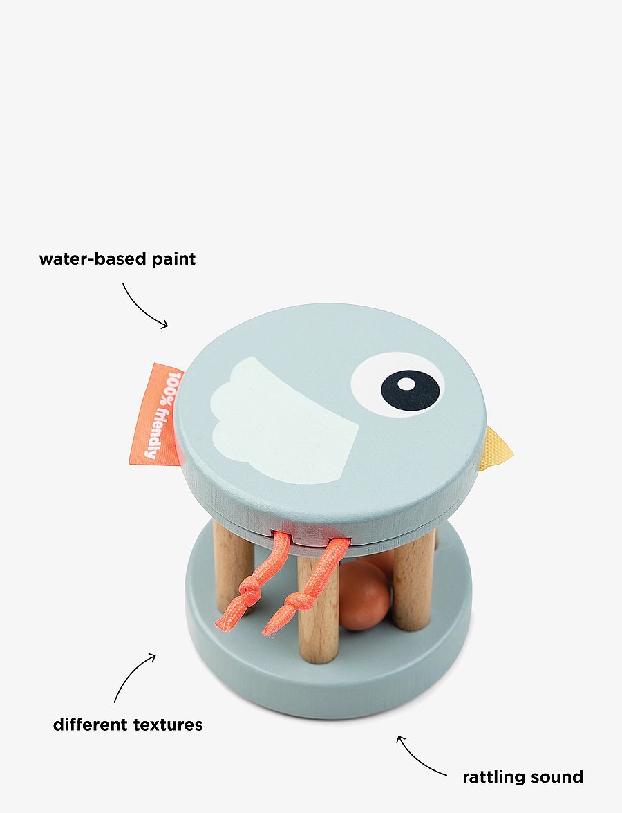 Done by Deer - Wooden rattle Birdee Blue - interaktivt legetøj - blue - 2