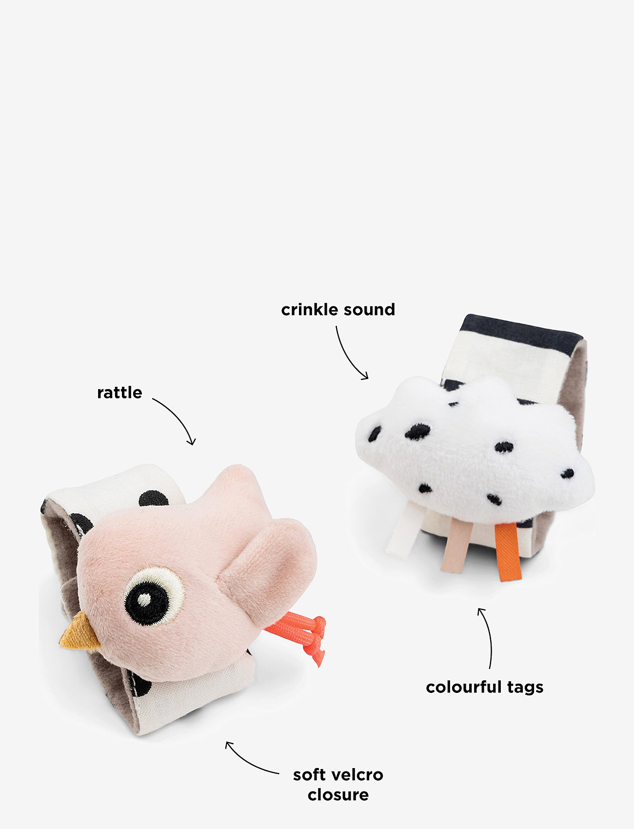 Done by Deer - Wrist rattle set 2-pack Happy clouds Powder - interactive toys - powder - 2