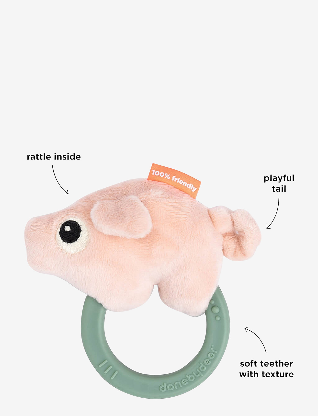 Done by Deer - Sensory rattle w/teether Pigee Colour mix - närimismänguasjad - colour mix - 1