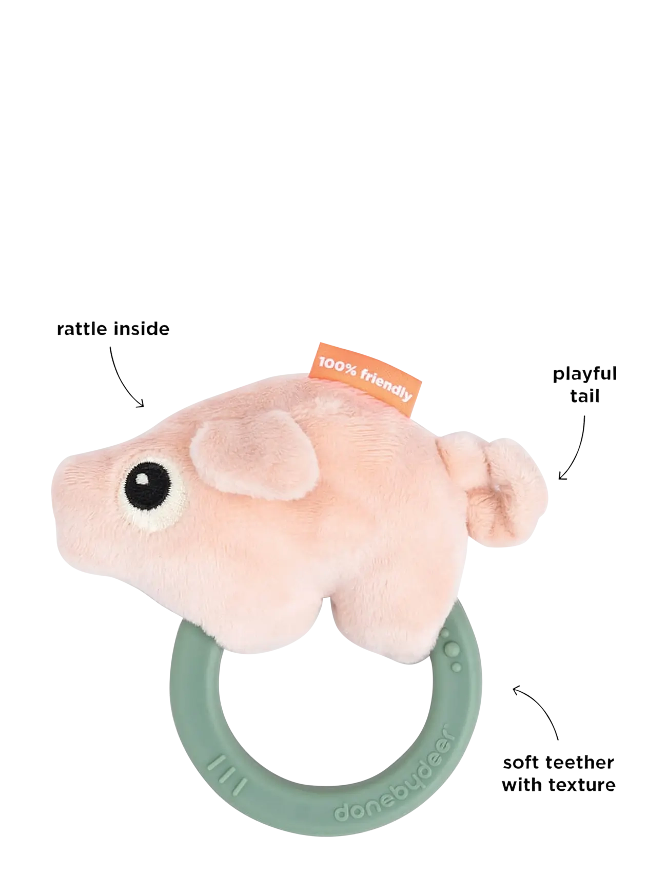 Done by Deer - Sensory rattle w/teether Pigee Colour mix - teething toys - colour mix - 1