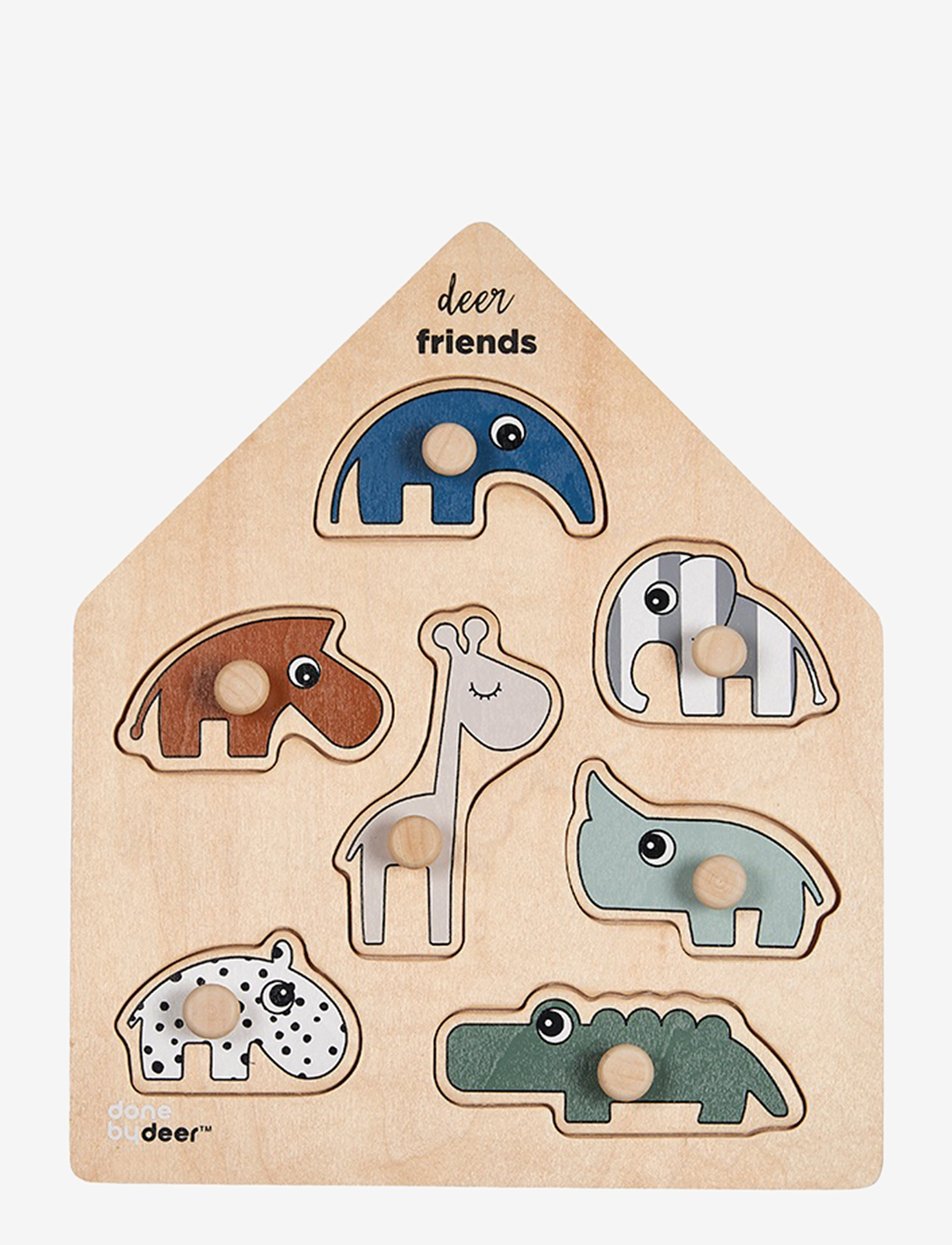 DONE BY DEER Peg Puzzle Deer Friends Colour Mix Patterned - One Size - Kinder