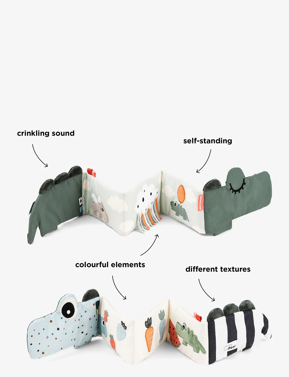 Done by Deer - Fold-out soft book Croco Green - babyböcker - green - 5