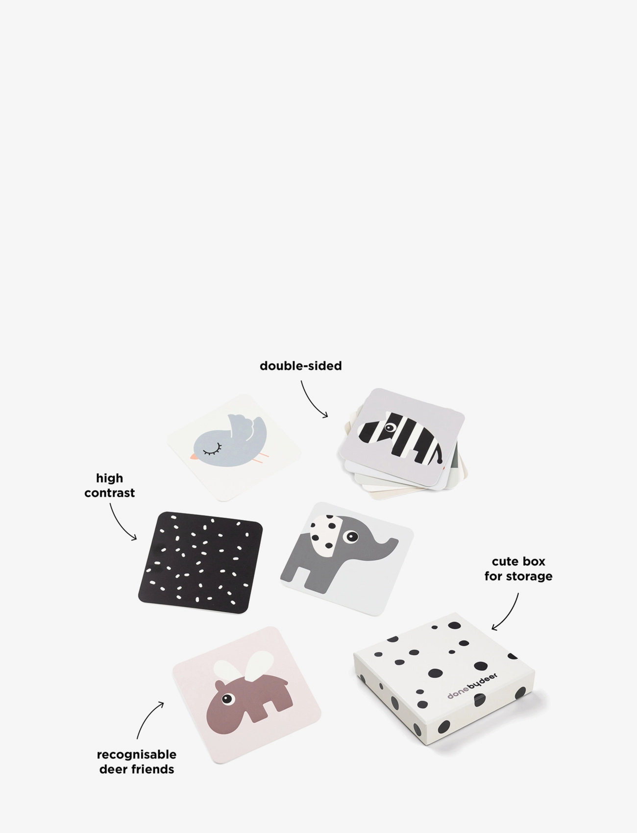 Done by Deer - Baby contrast card 10-pack Deer friends Colour mix - jouets interactifs - colour mix - 4