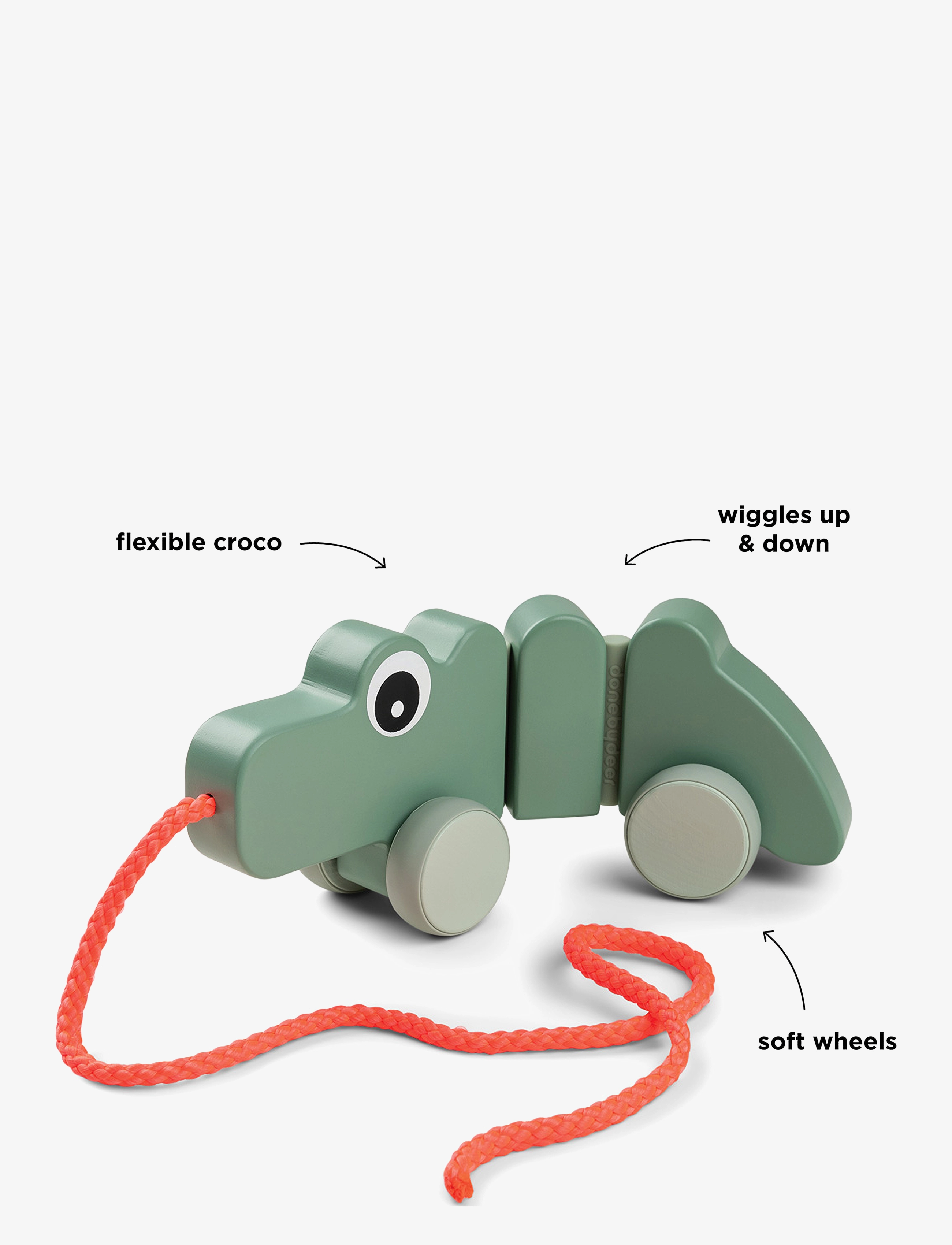 Done by Deer - Pull along wiggle toy Croco Green - pull along toys - green - 2