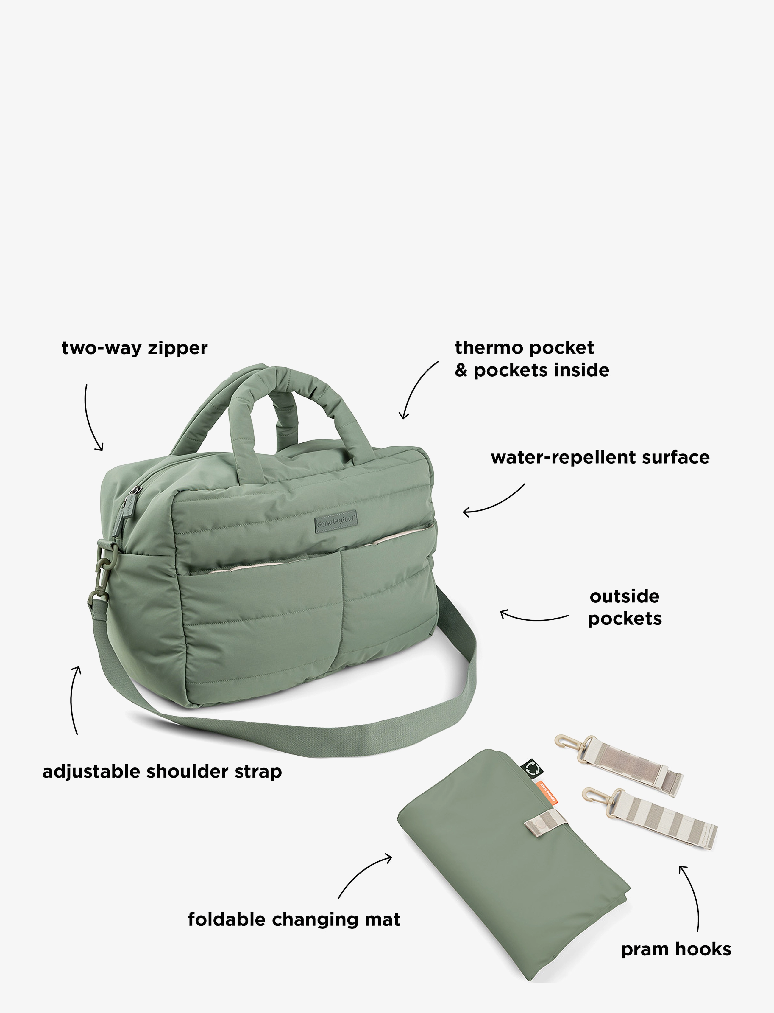 Done by Deer - Quilted changing bag Green - skötväskor - green - 2