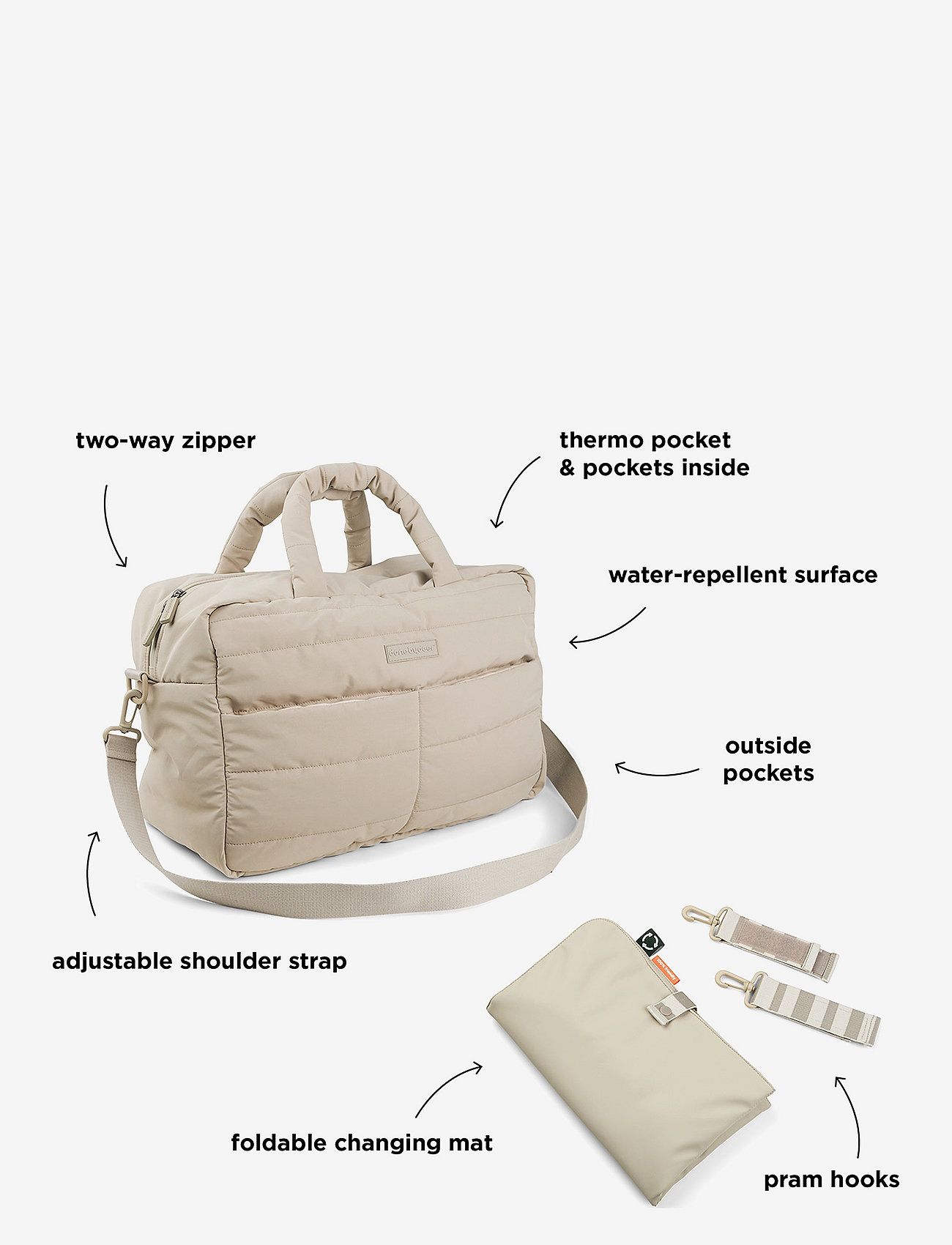 Done by Deer - Quilted changing bag Sand - skötväskor - sand - 3