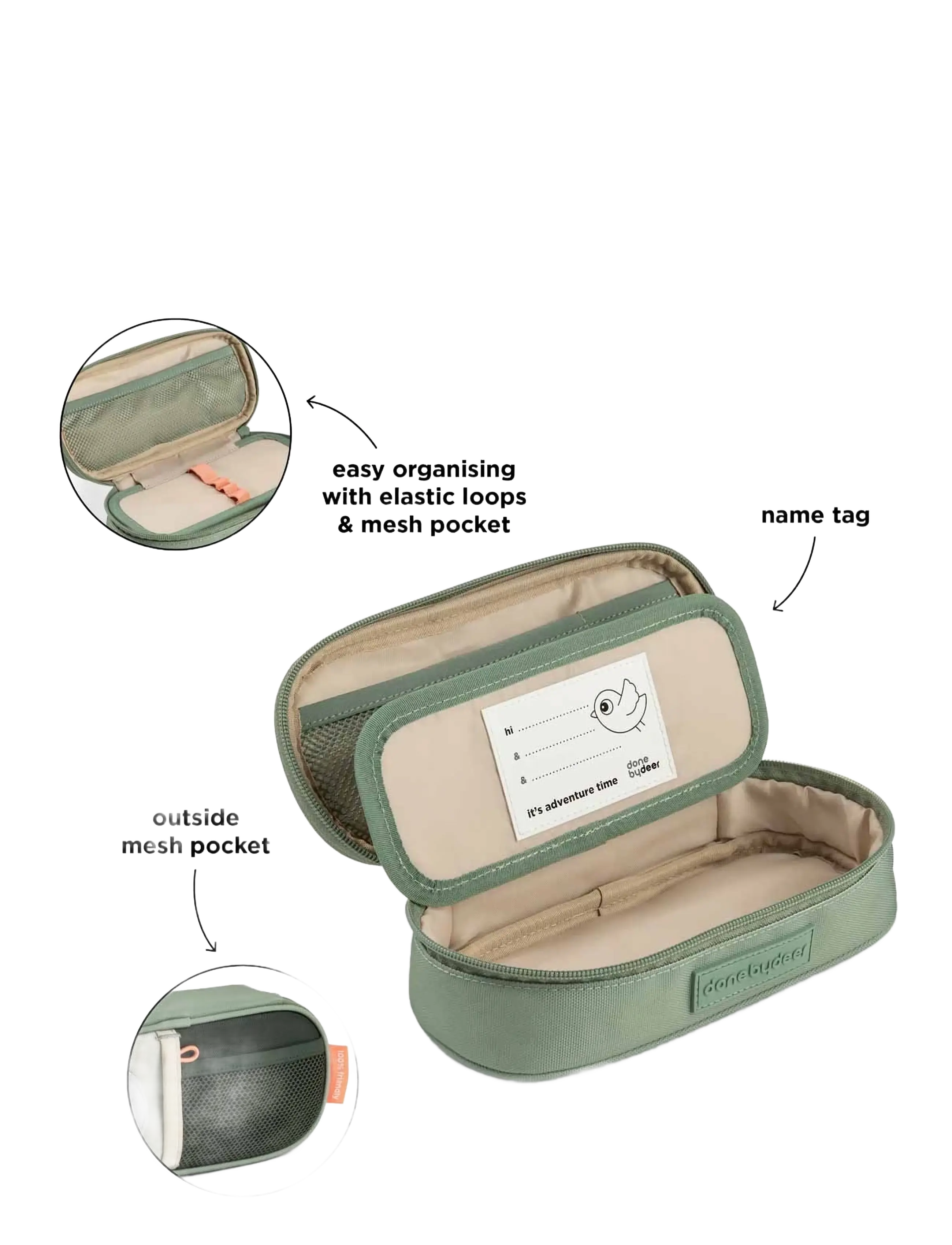 Done by Deer - Pencil case Tiny trails Green - pencil cases - green - 5