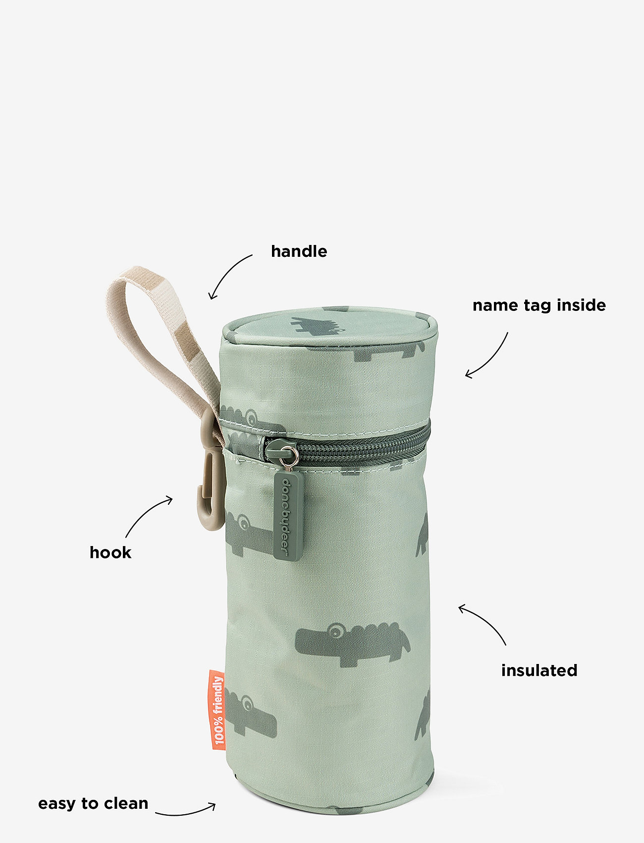 Done by Deer - Kids insulated bottle holder Croco Green - veepudelite tarvikud - green - 2