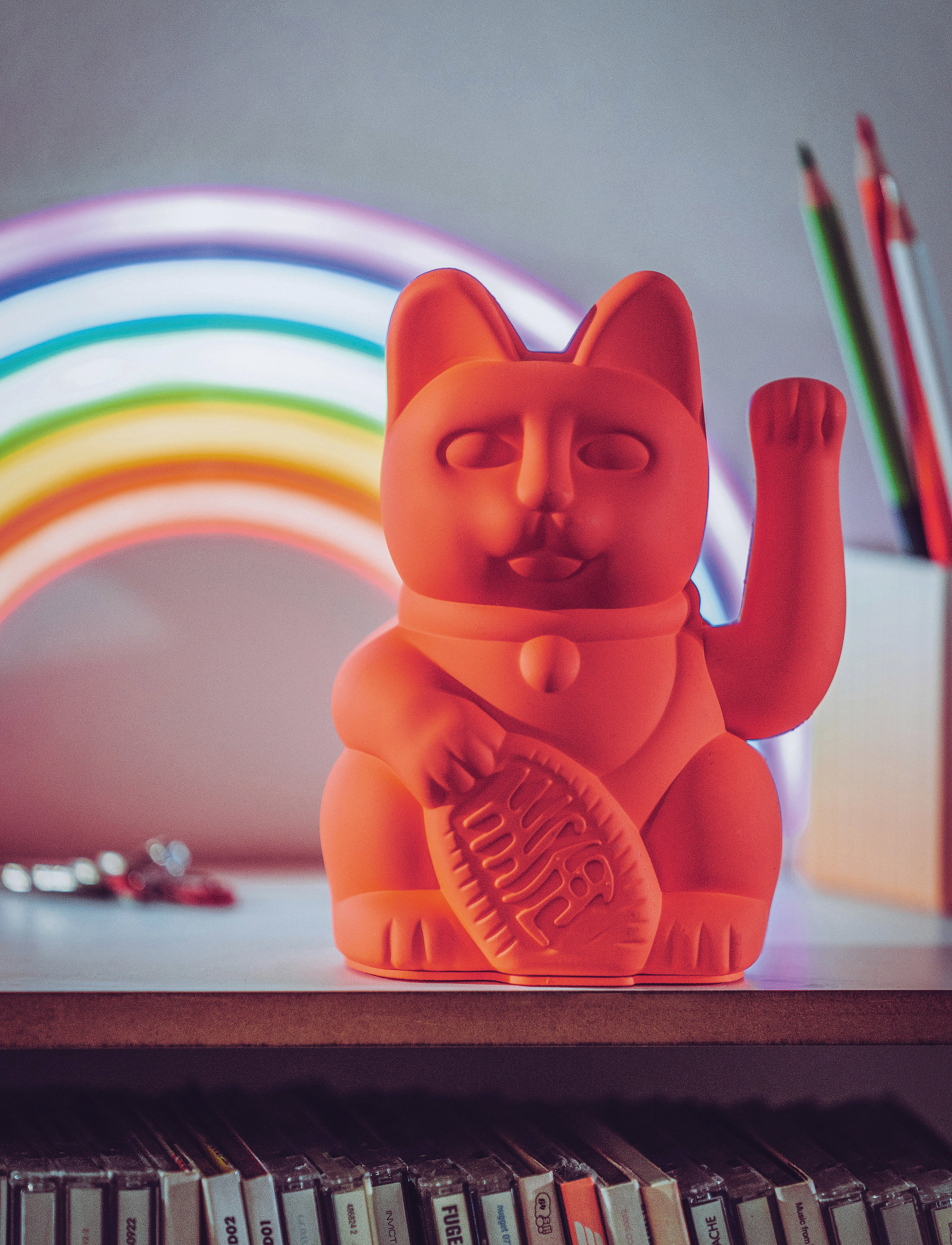 Donkey Maneki-Neko Lucky Cat, H:15 cm, Decorative Accessories-details, Orange - Porcelain Figures & Sculptures, Homeware