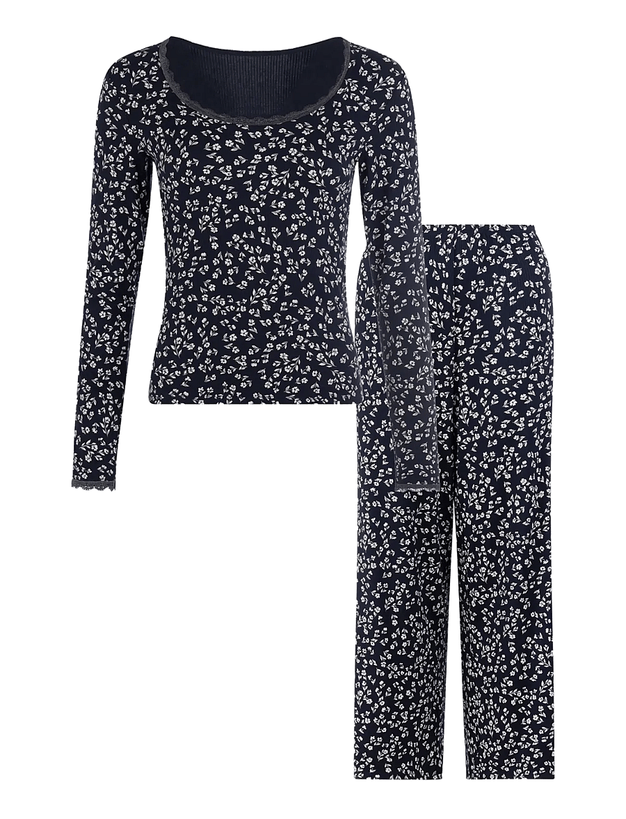 Dorina - Yas Long PJ Set - pyjamas - navy print - 1