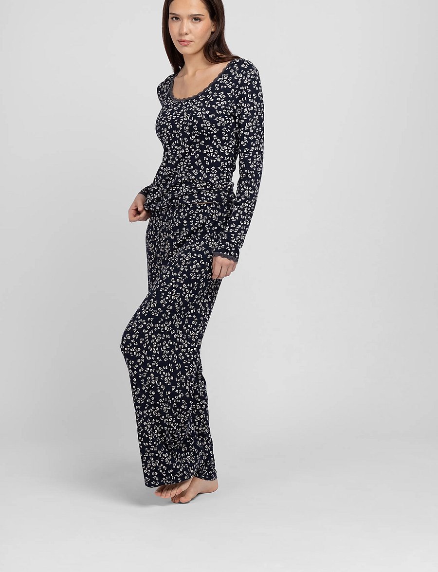 Dorina - Yas Long PJ Set - pyjamas - navy print - 0