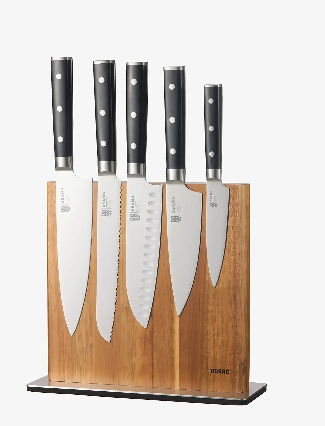 Dorre - Kira Knife stand stainless steel base FSC acacia wood magnet on 2 sides 25*24*4 cm - bloki na noże - natural - 2