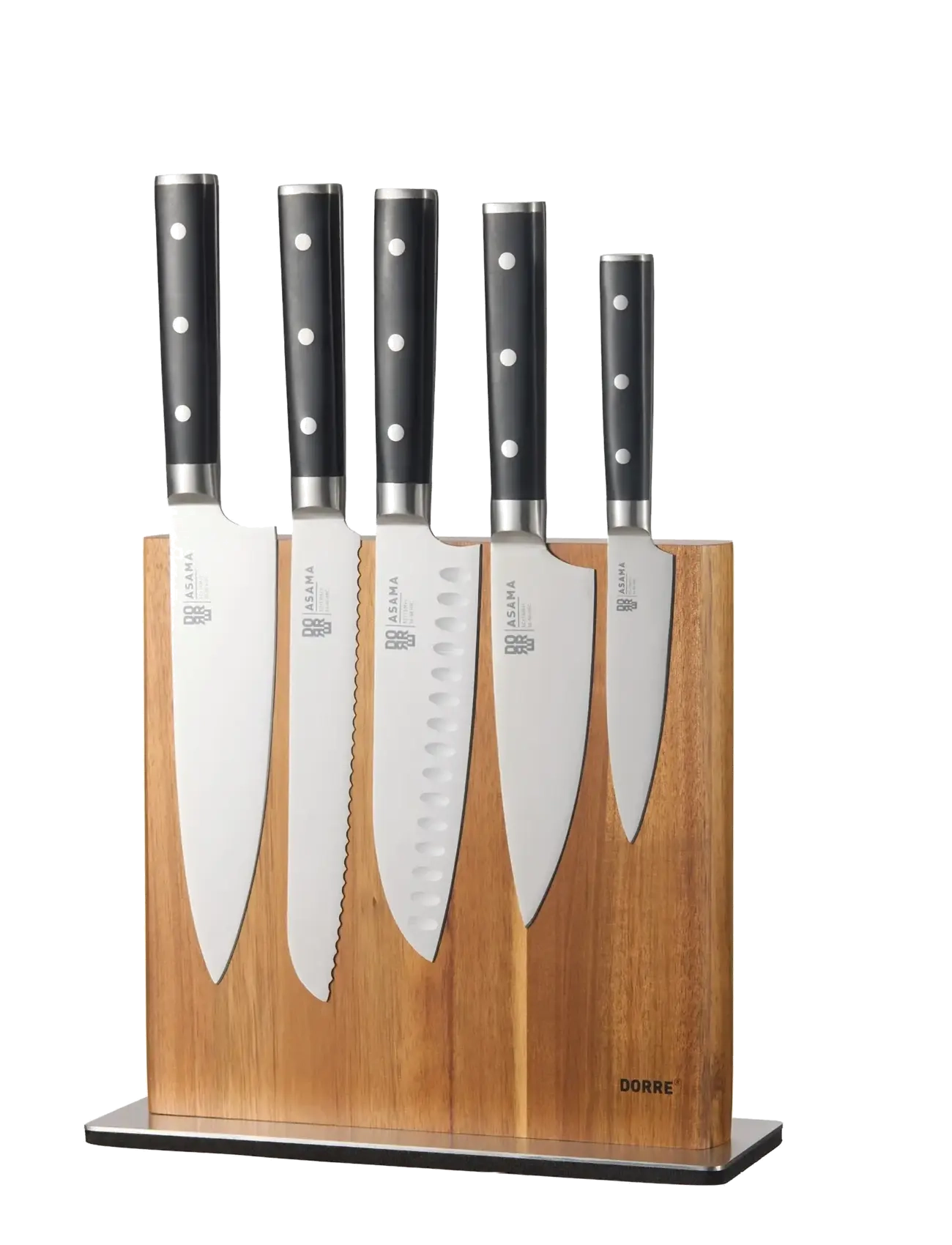 Dorre - Kira Knife stand stainless steel base FSC acacia wood magnet on 2 sides 25*24*4 cm - blocs de couteaux - natural - 2