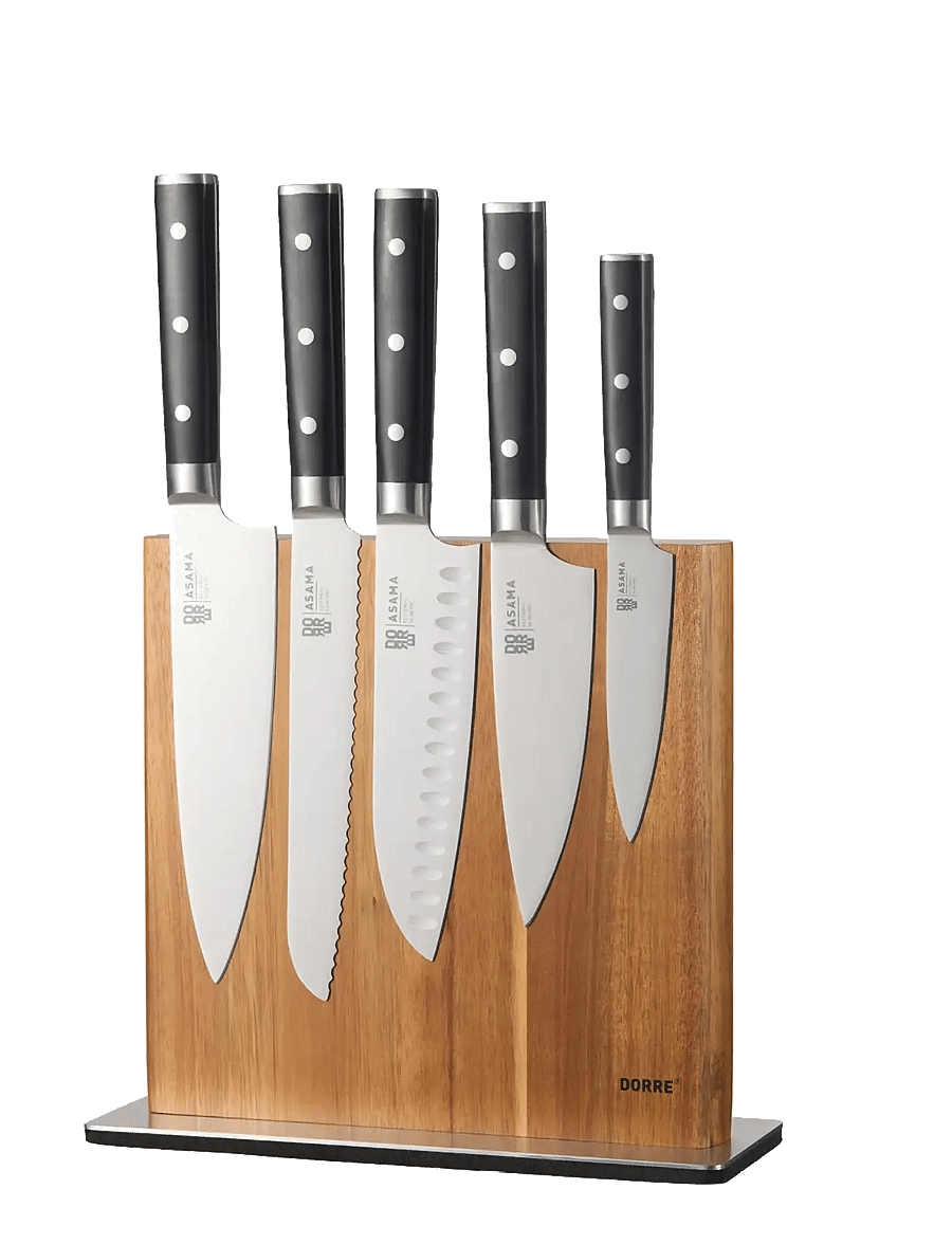 Dorre - Kira Knife stand stainless steel base FSC acacia wood magnet on 2 sides 25*24*4 cm - messerblöcke - natural - 2