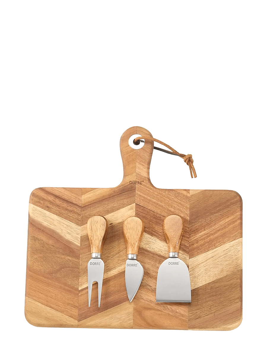 Dorre - Ollie Cheese board herringbone pattern FSC Acacia 3 cheese tools width 29 cm - schneidebretter - natural - 0