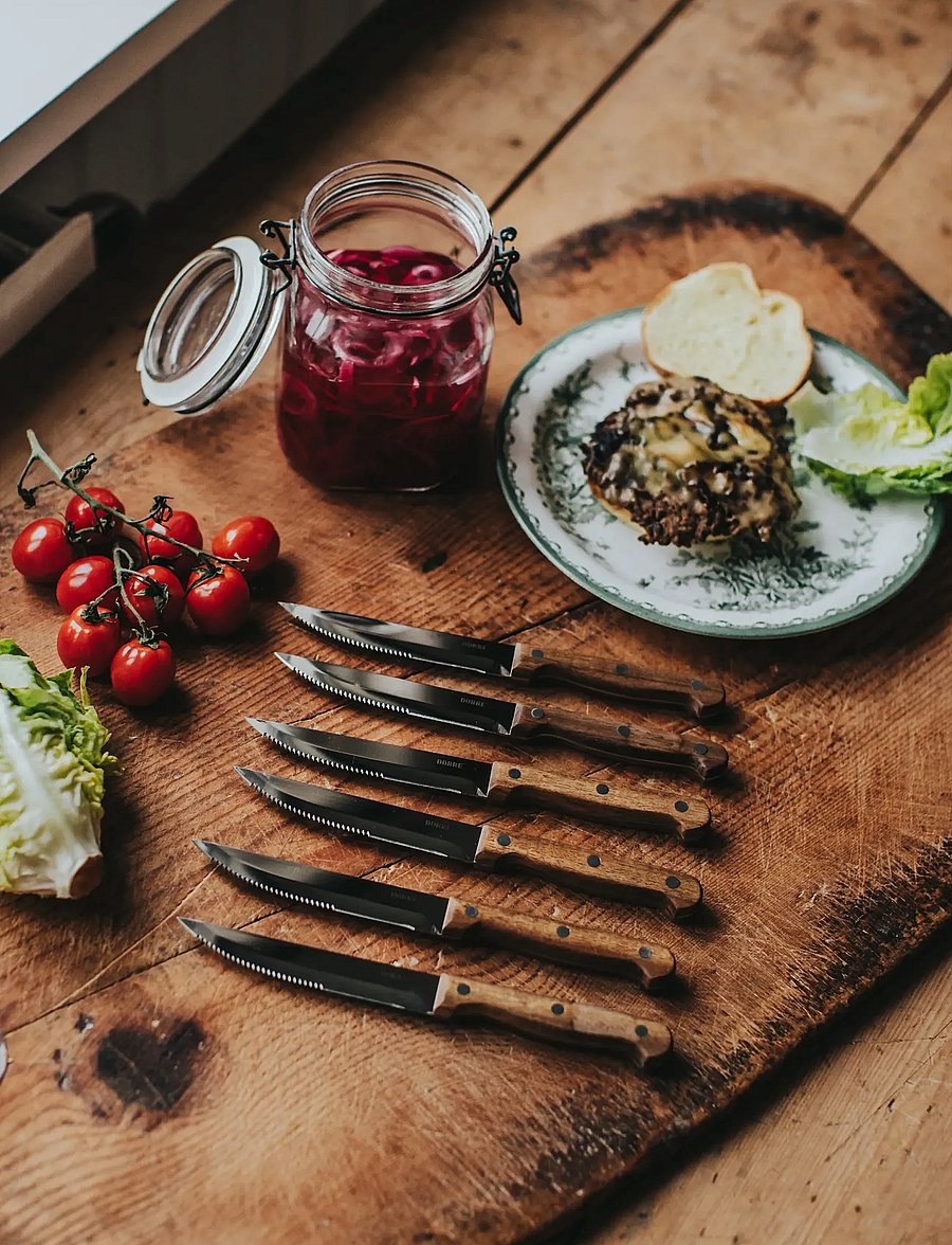 Dorre - BBQ knives 6 pcs in wooden box Stainless Steel acacia handle 22.5*2 cm - noakomplektid - black - 0