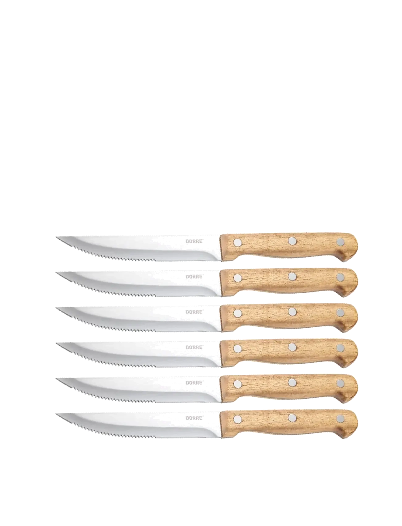 Dorre Bbq Knives 6 Pcs In Wooden Box Stainless Steel Acacia Handle 22.5*2 Cm, Knife Sæt, Str: 2X 22.5X 0.2