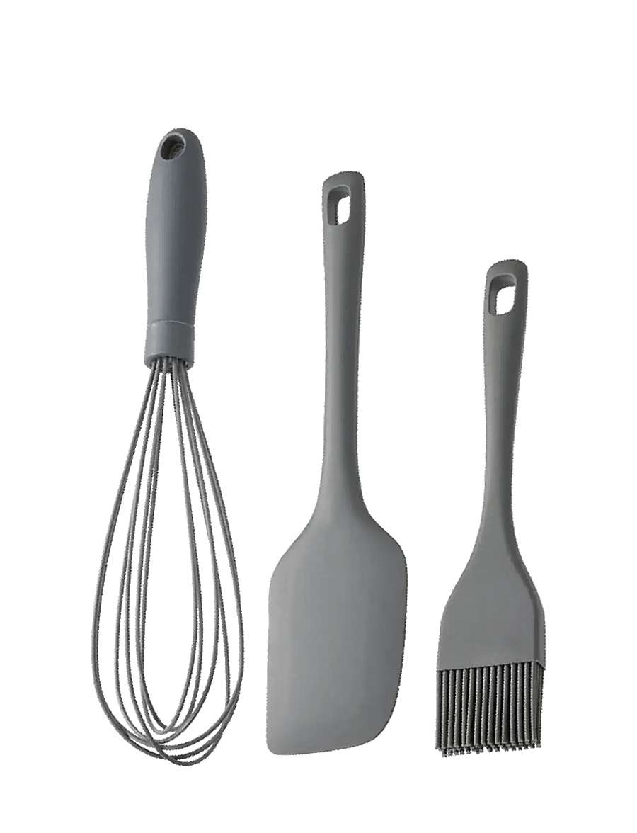 Dorre - Cookie Silicone Utensil Set: Whisk 39 cm, Brush 20 cm, Spatula 27 cm - spaatel ja tainakaabits - grey - 0
