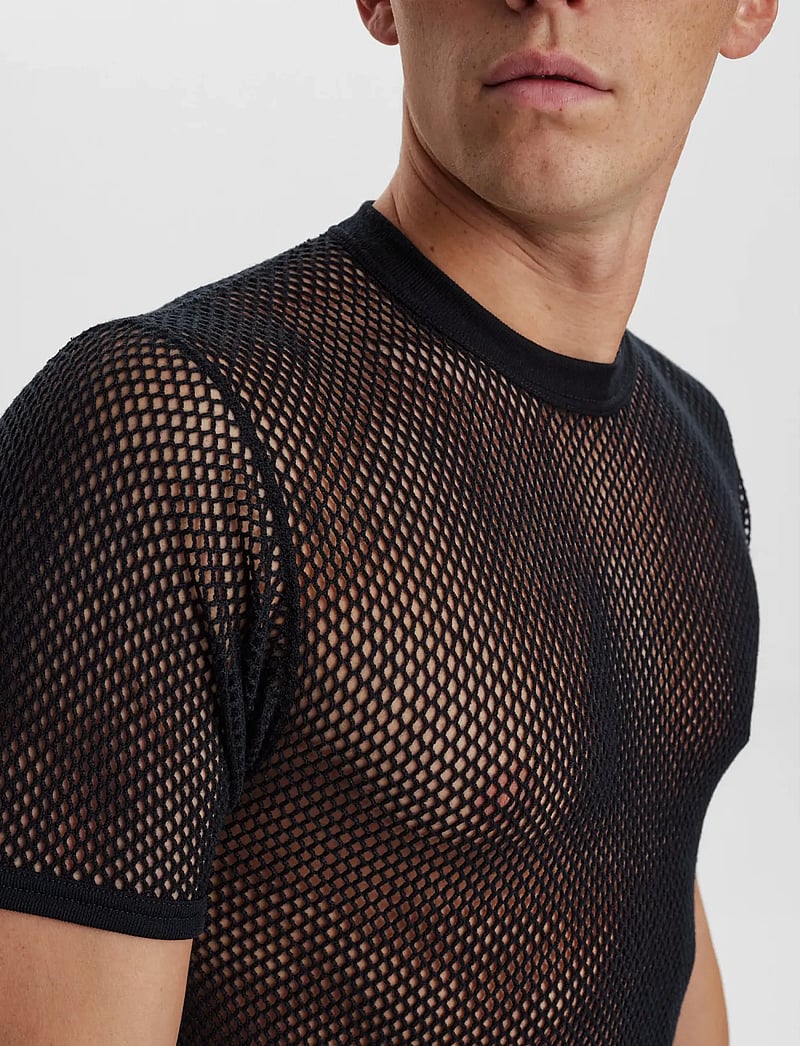 Dovre - DOVRE wool mesh t-shirt - pyjama tops - black - 3
