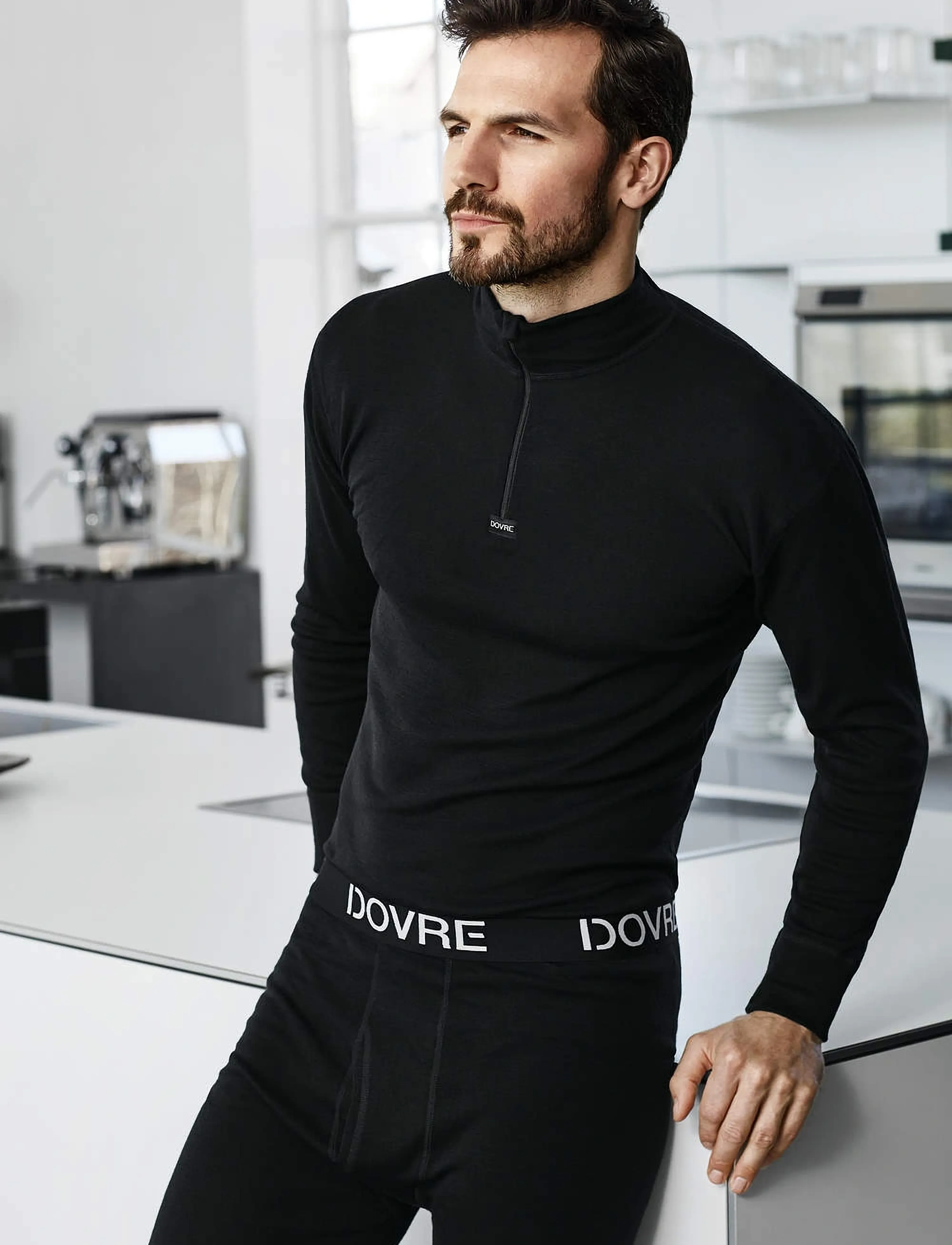 Dovre Wool 1/1 Ærme & Zipper, M, Knitwear, Schwarz - Half Zip Jumpers, Männerswear