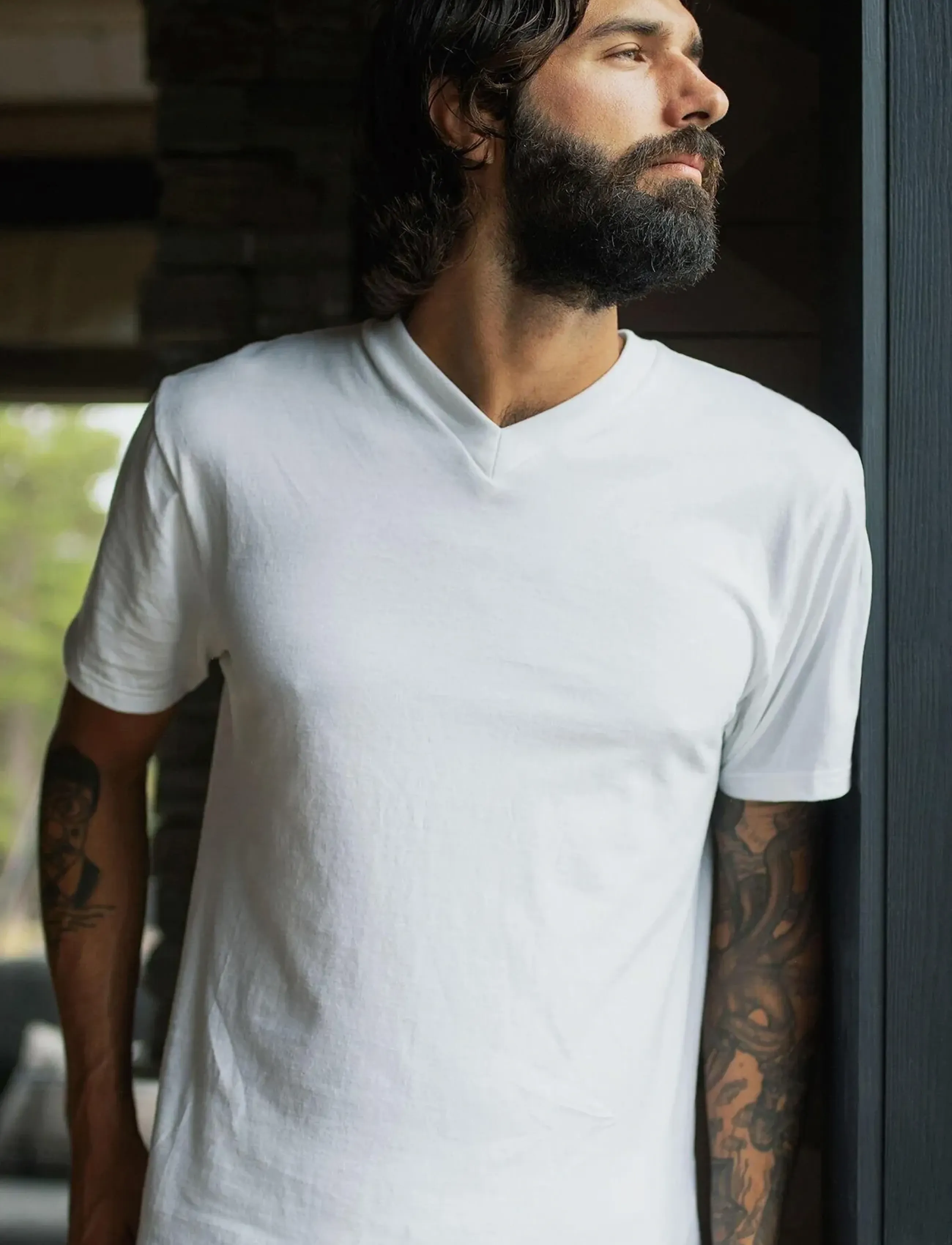 Dovre T-Shirts V-Neck Organic., V-Hals T-Shirt, Hvid, Str: L