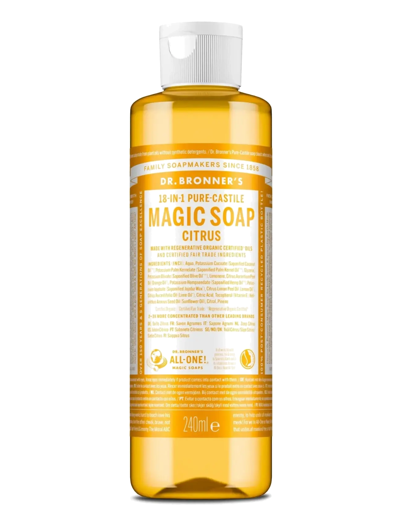Dr. Bronner’s Citrus-Orange, Flydende håndsæbe, Nude, Str: 240 ml