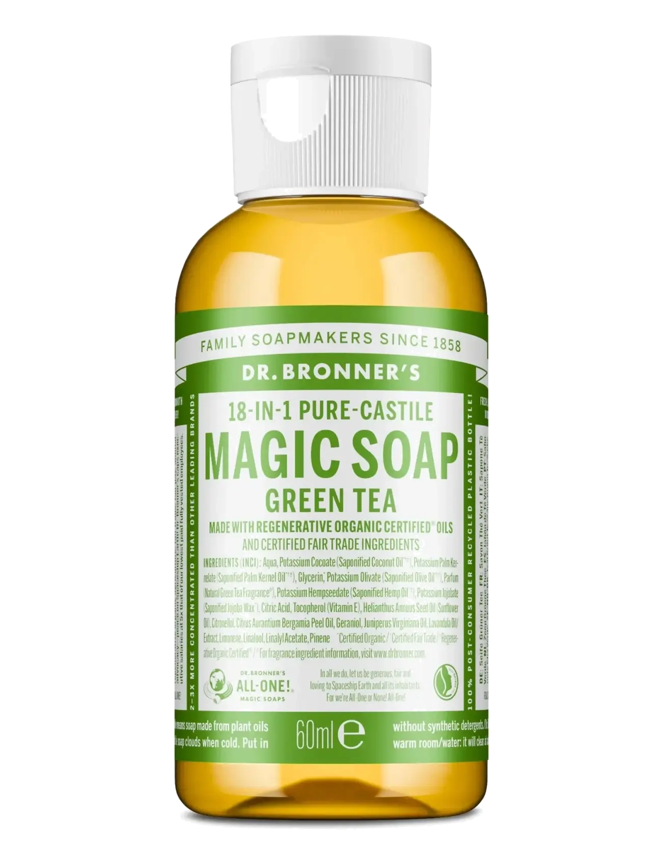 Dr. Bronner’s Green Tea Liquid Soap, Badekar og bruser, Nude, Str: 60 ML