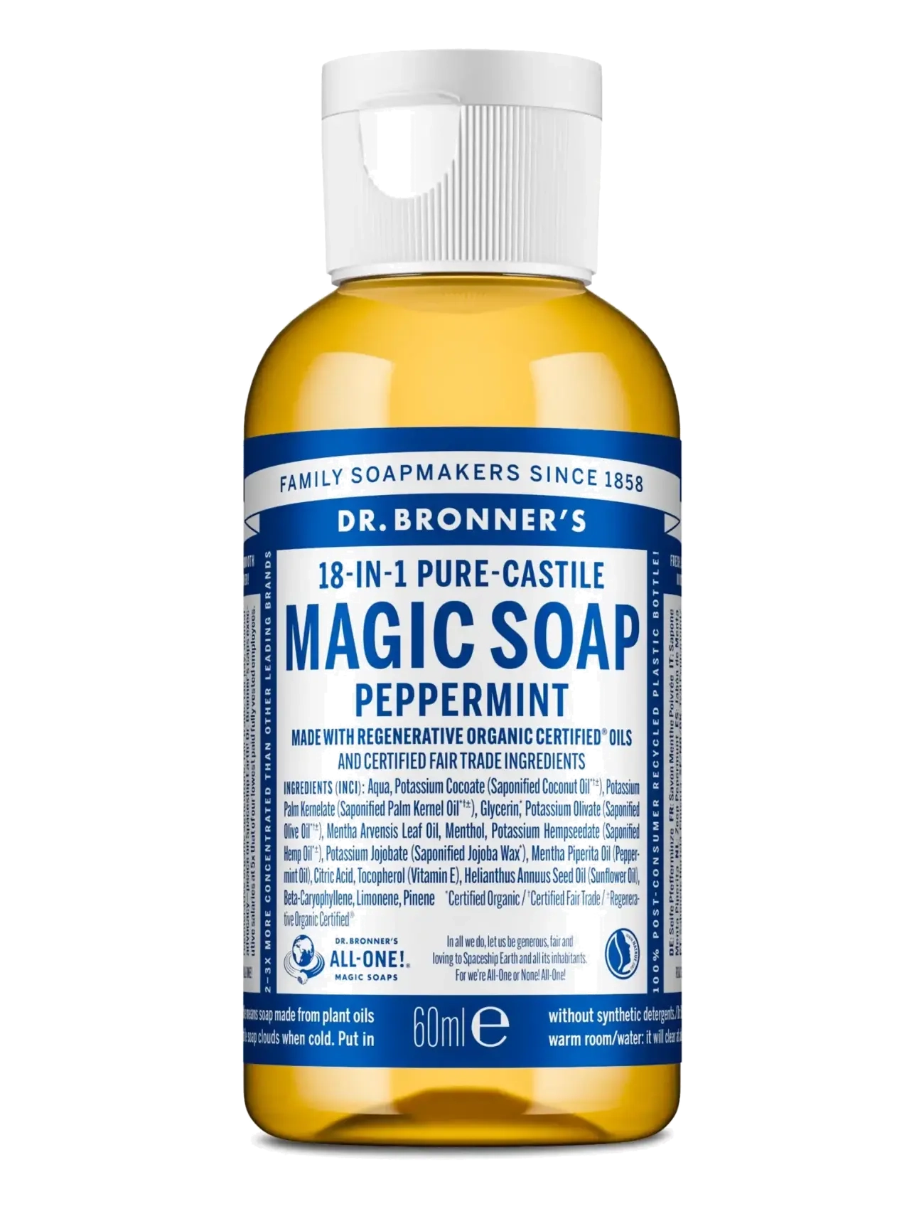 Dr. Bronner’s Peppermint, Flydende håndsæbe, Nude, Str: 60 ml