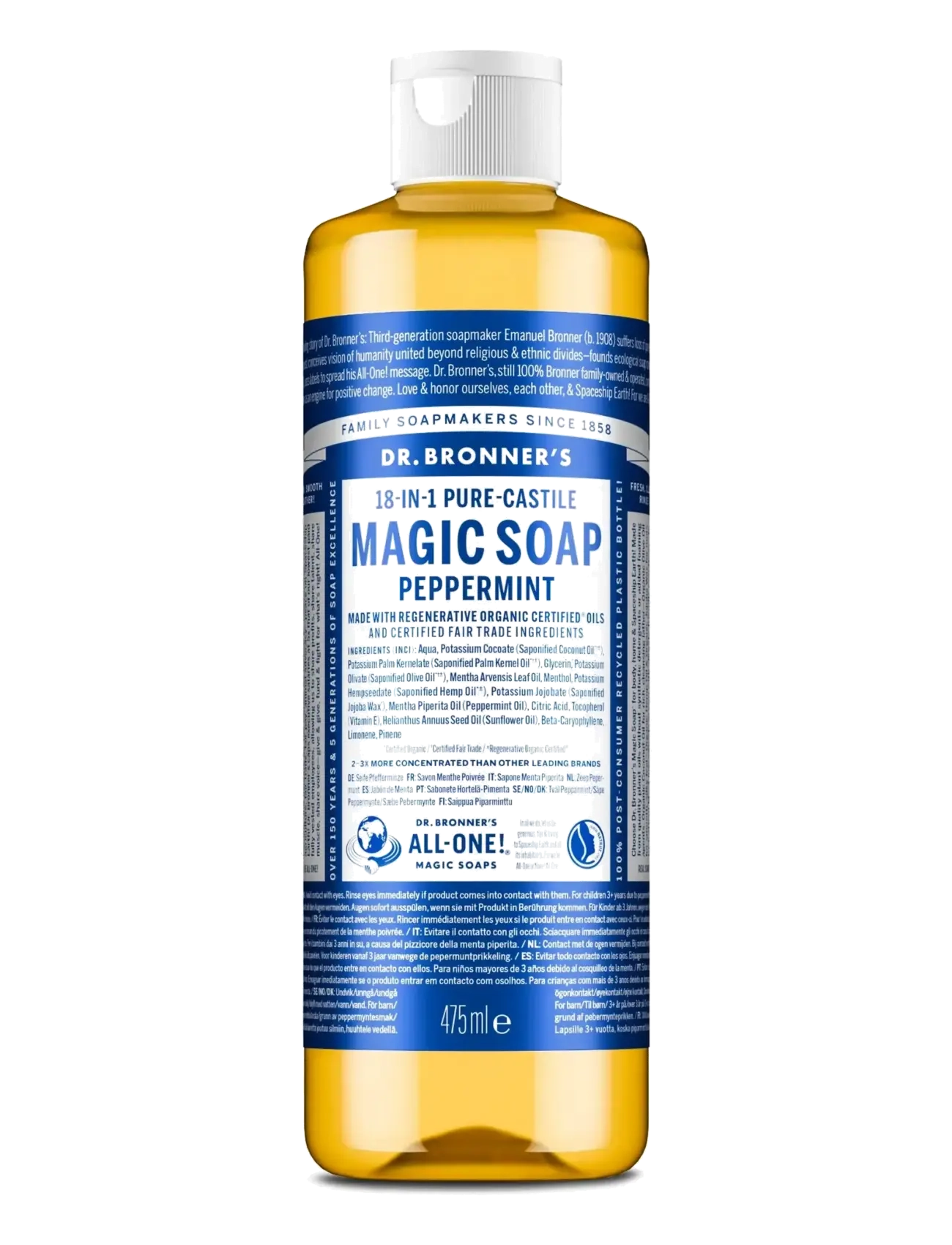 Dr. Bronner’s Peppermint, Flydende håndsæbe, Nude, Str: 475 ml