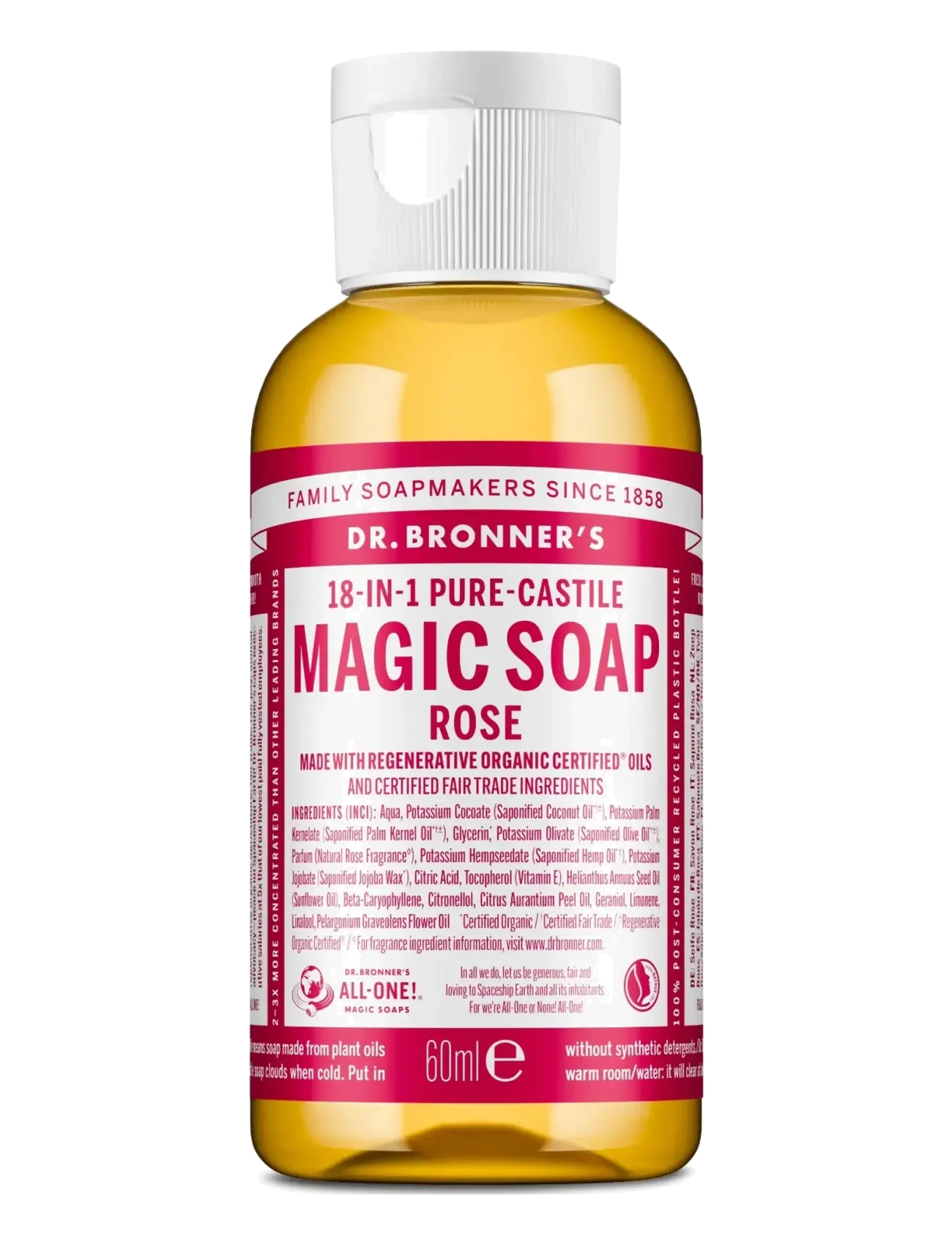 Dr. Bronner’s Rose, Flydende håndsæbe, Nude, Str: 60 ml