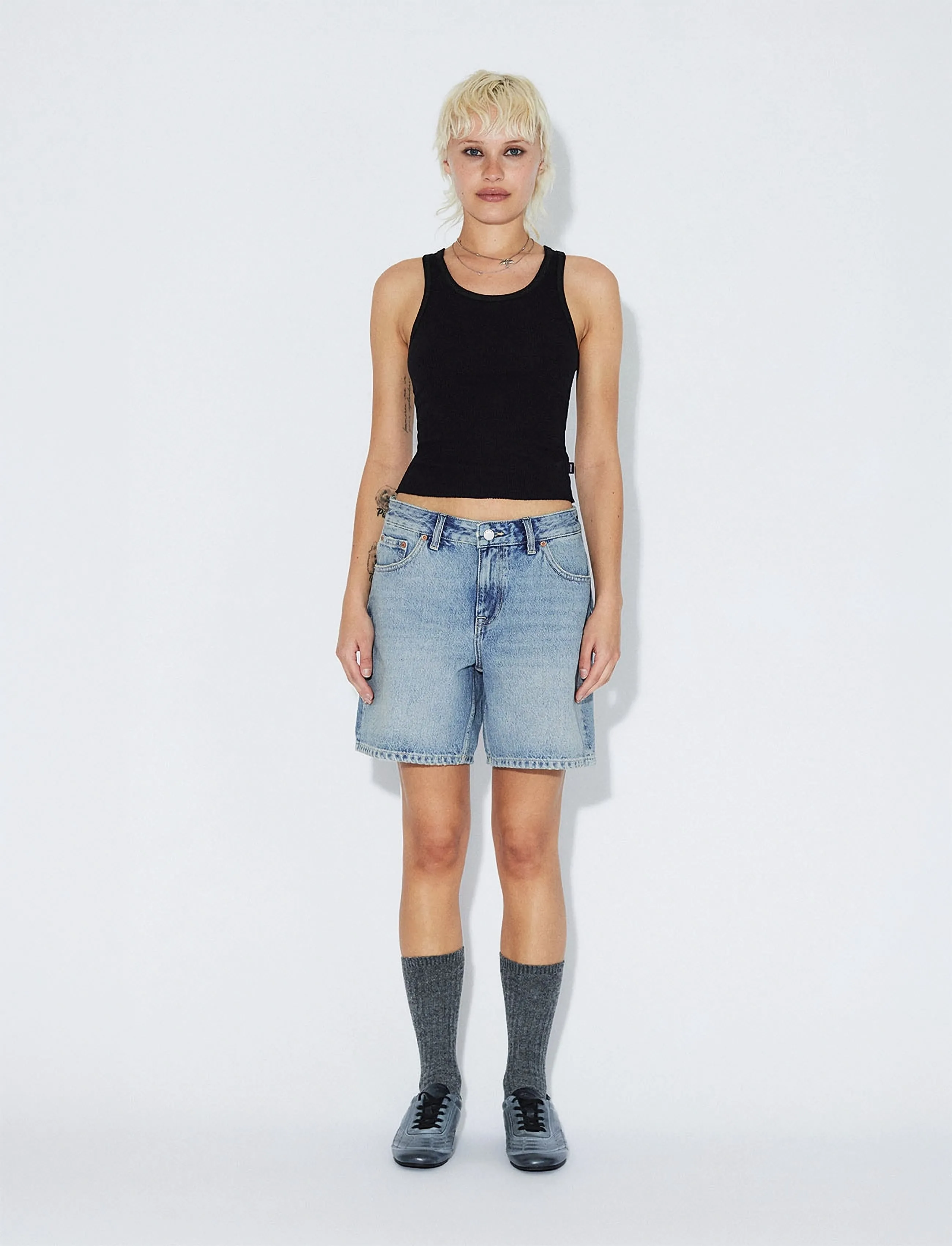 Dr Denim Hill Low Shorts, Kvinder, Højtaljede Denim Shorts, Blå, Str: 25