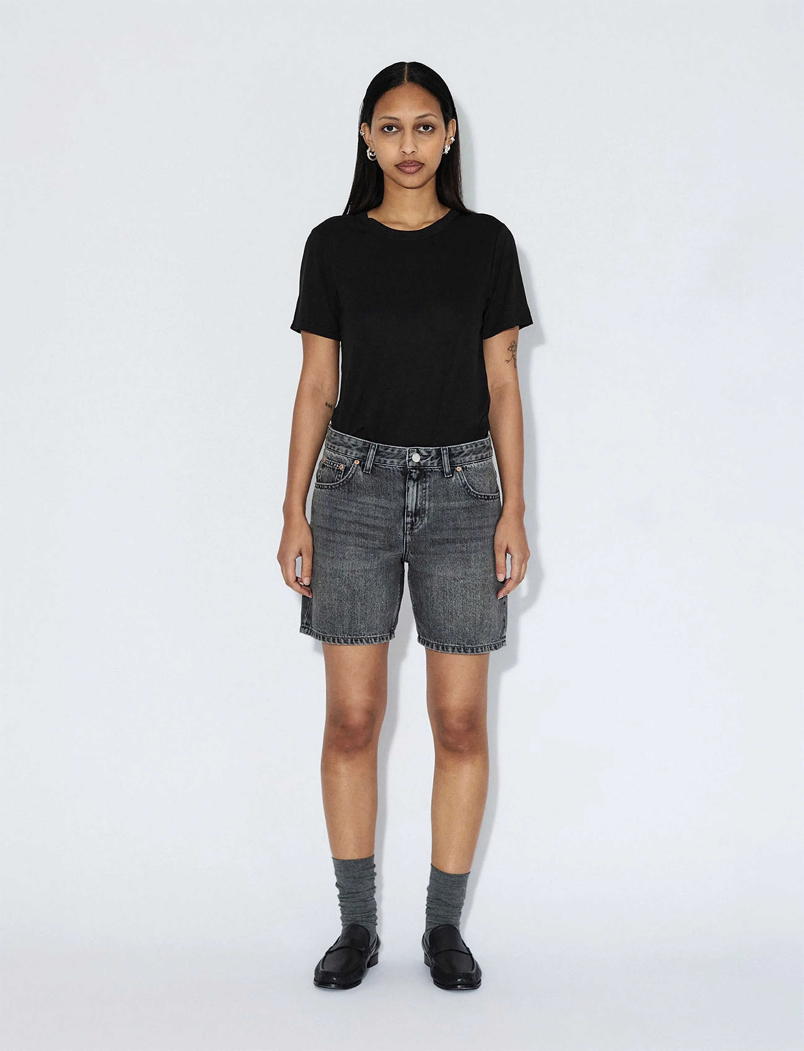 Dr Denim Hill Low Shorts, Kvinder, Højtaljede Denim Shorts, Grå, Str: 24