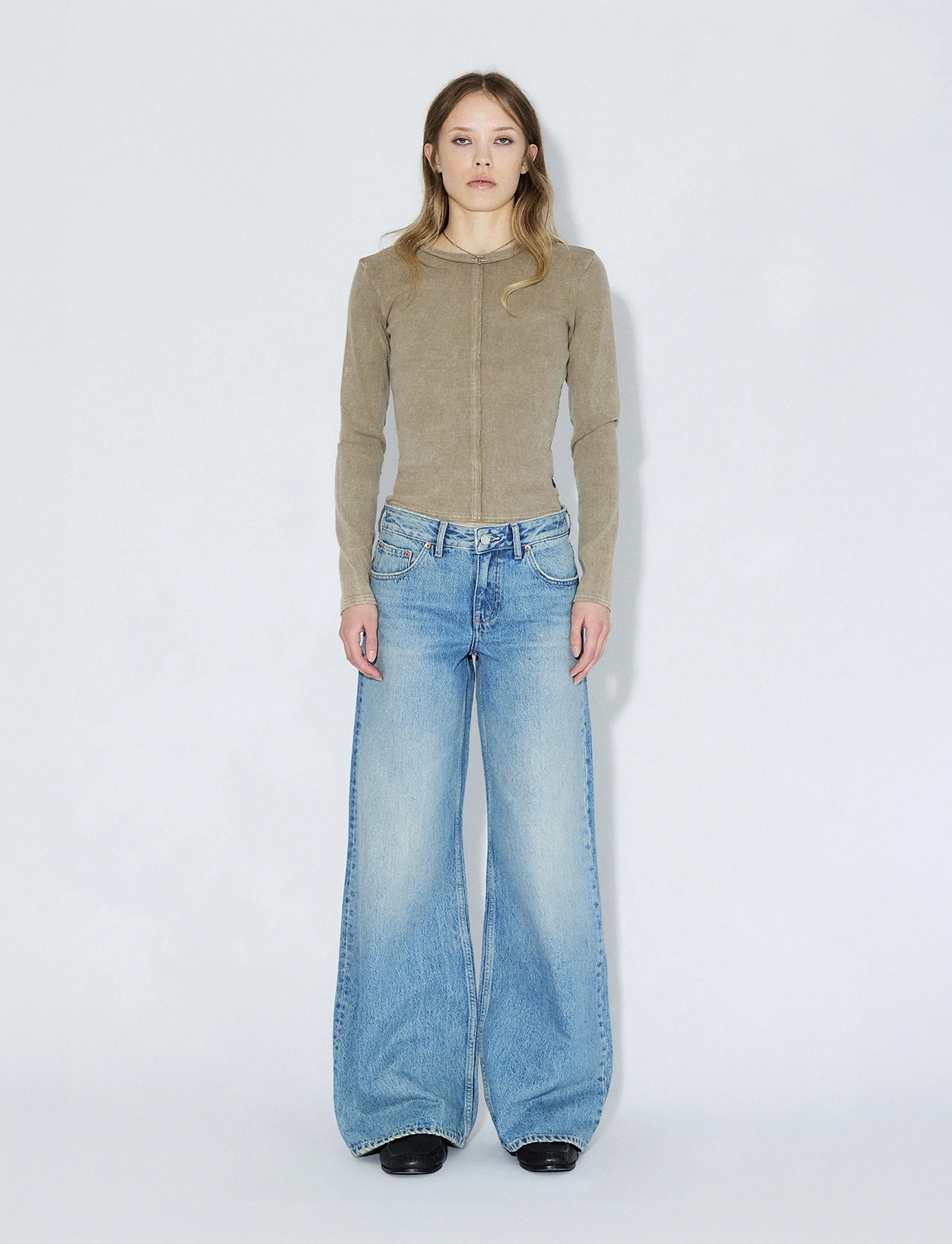 Dr Denim Rhue Low Wide, Kvinder, Brede Ben Jeans, Blå, Str: 25 x 32