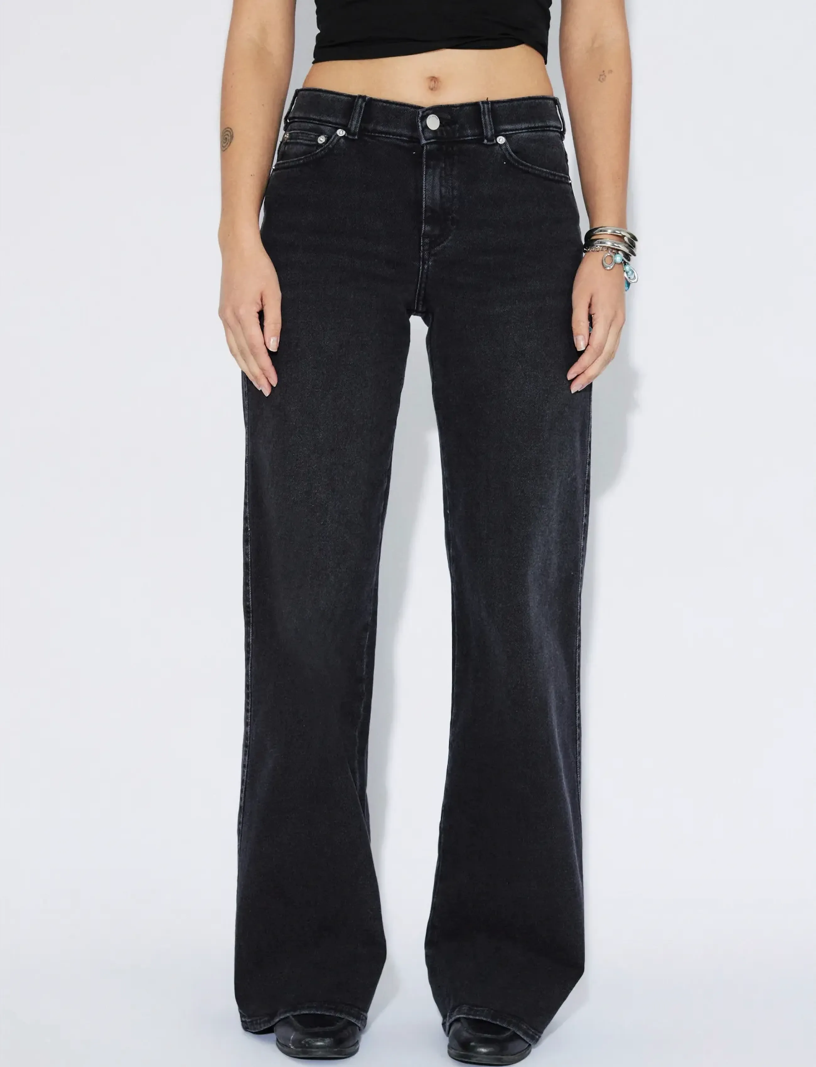 Dr Denim - Zila Mid Wide - wide leg jeans - black mist - 4