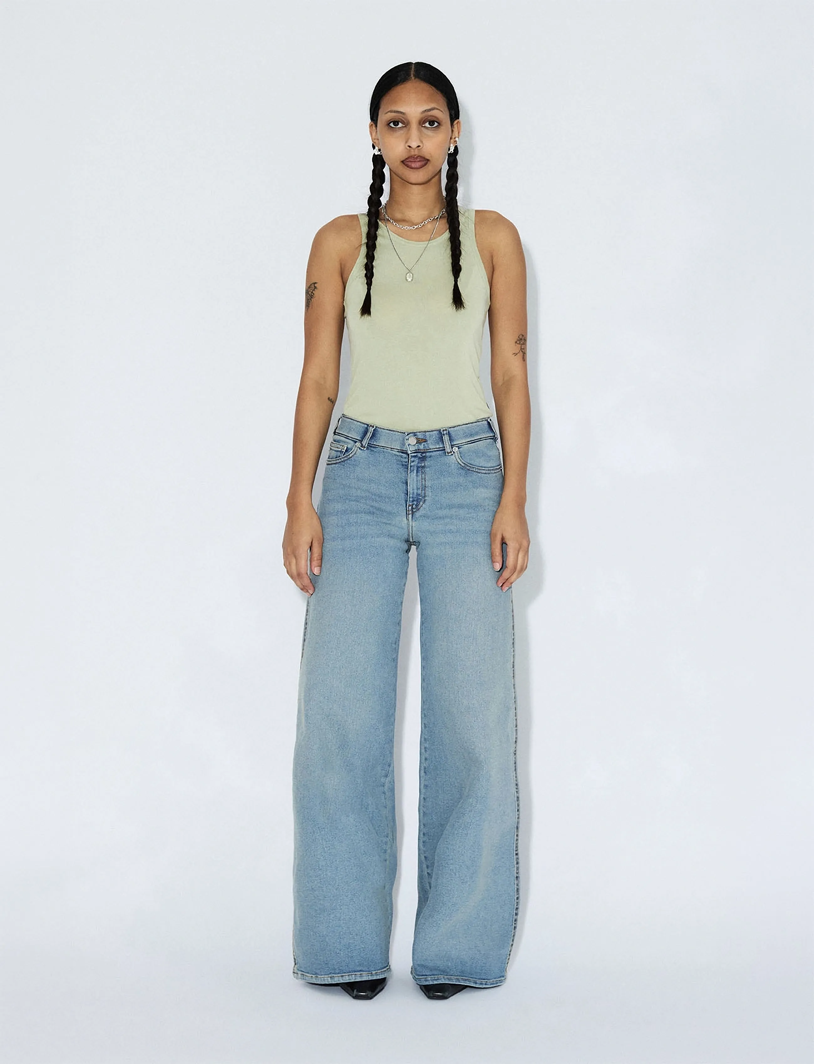 Dr Denim Zila Mid Wide, Kvinder, Højtaljede Brede Ben Jeans, Blå, Str: L x 32