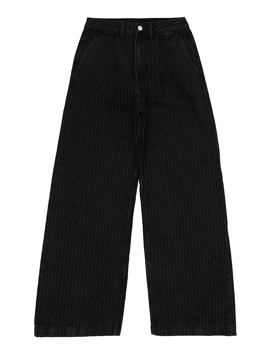 Dr Denim - Rhue High Wide Pleated - washed black pinstripe - 1