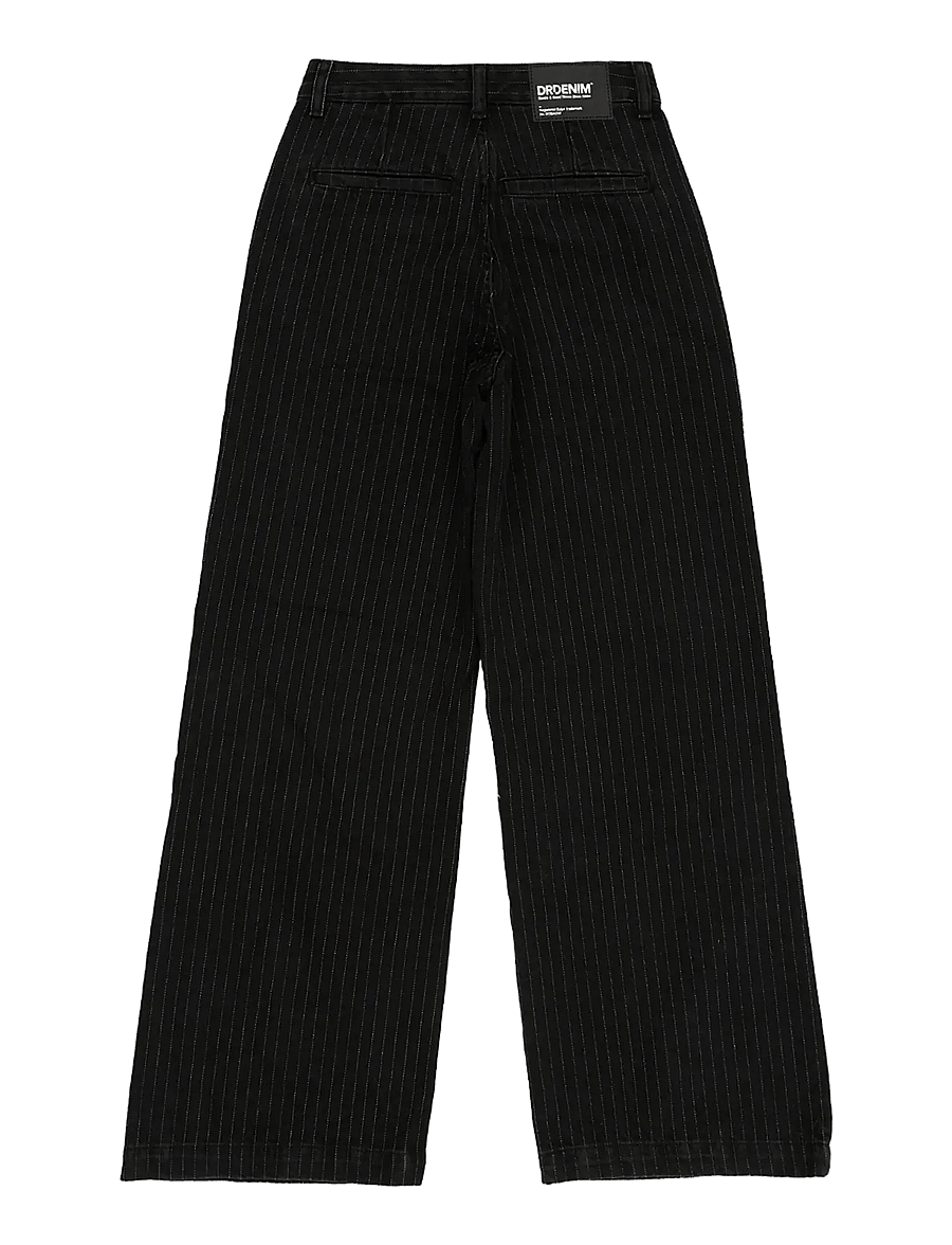 Dr Denim - Rhue High Wide Pleated - washed black pinstripe - 2