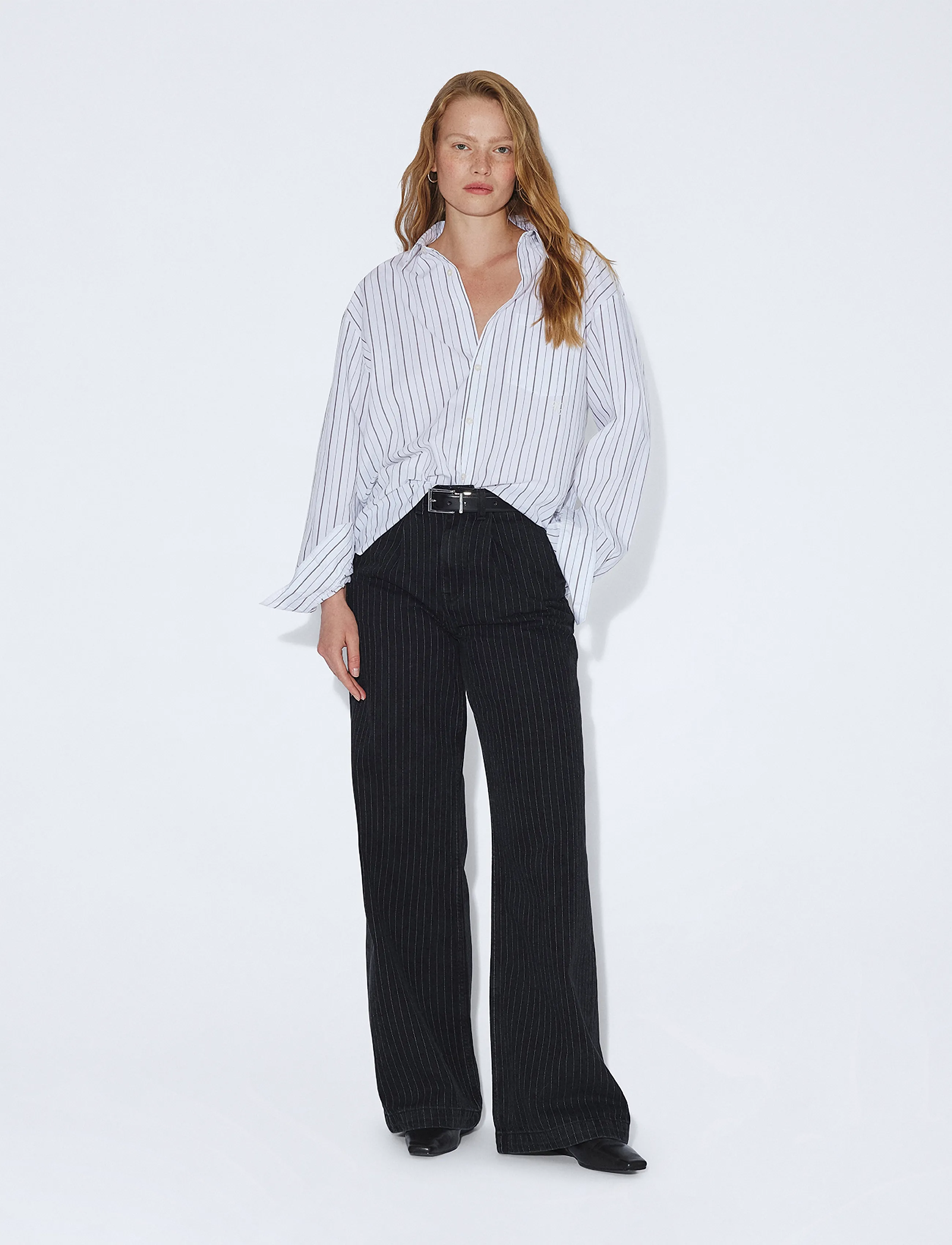 Dr Denim Rhue High Wide Pleated - Dr Denim - WASHED BLACK PINSTRIPE / black