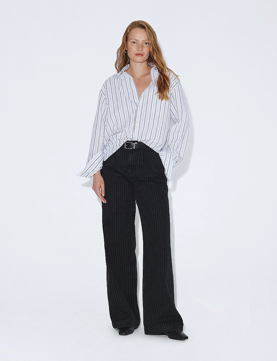 Dr Denim - Rhue High Wide Pleated - washed black pinstripe - 0