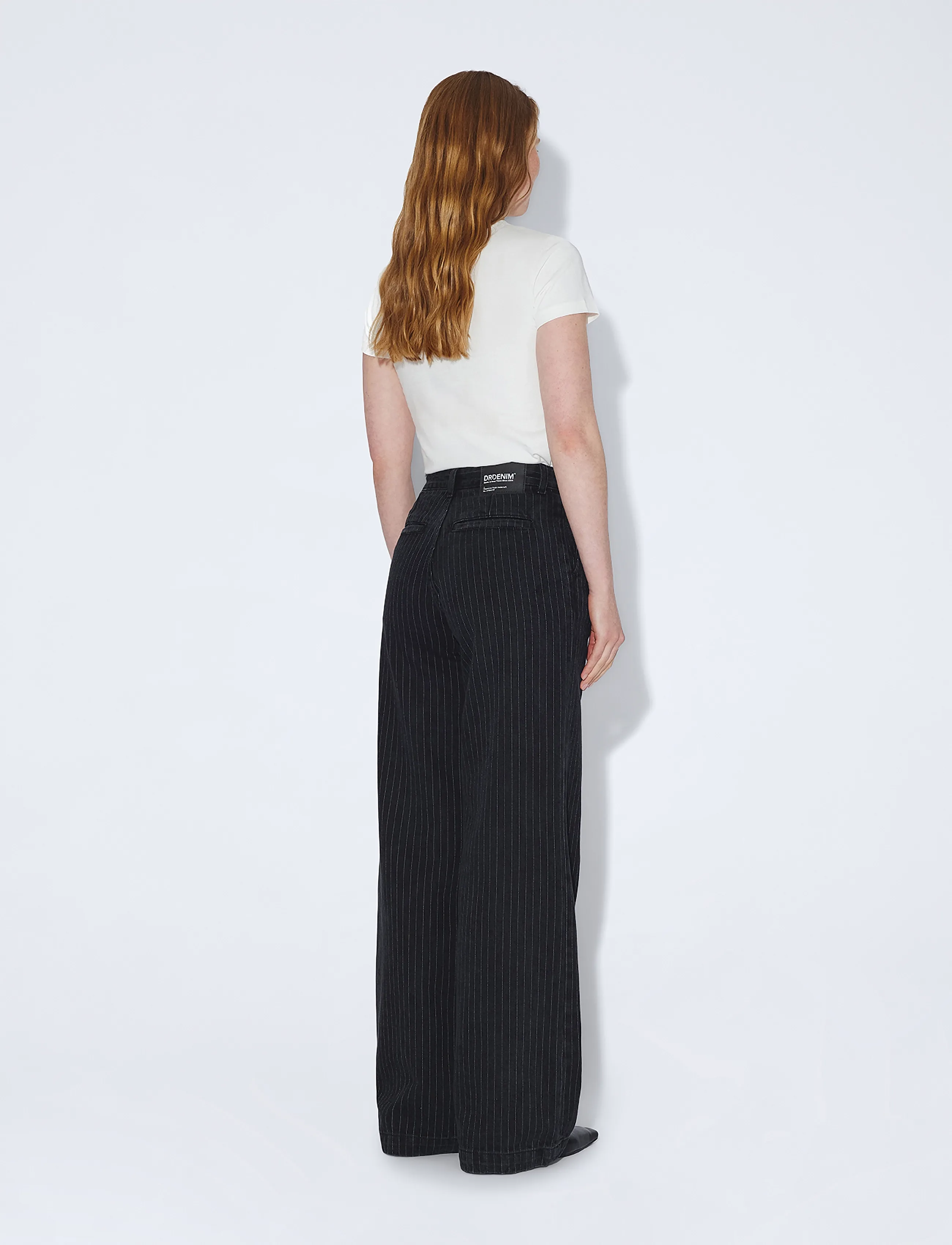 Dr Denim - Rhue High Wide Pleated - washed black pinstripe - 3