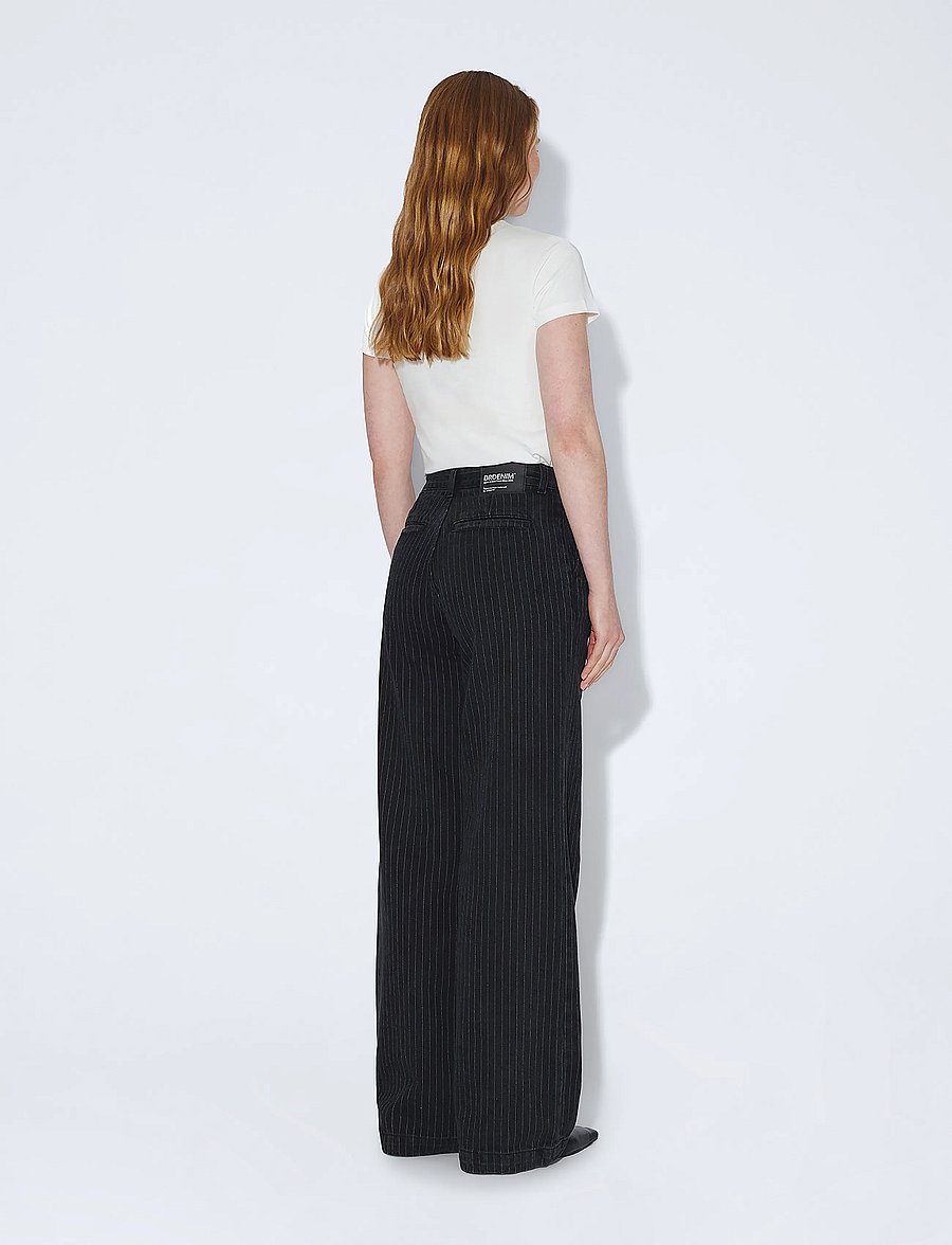 Dr Denim - Rhue High Wide Pleated - washed black pinstripe - 3