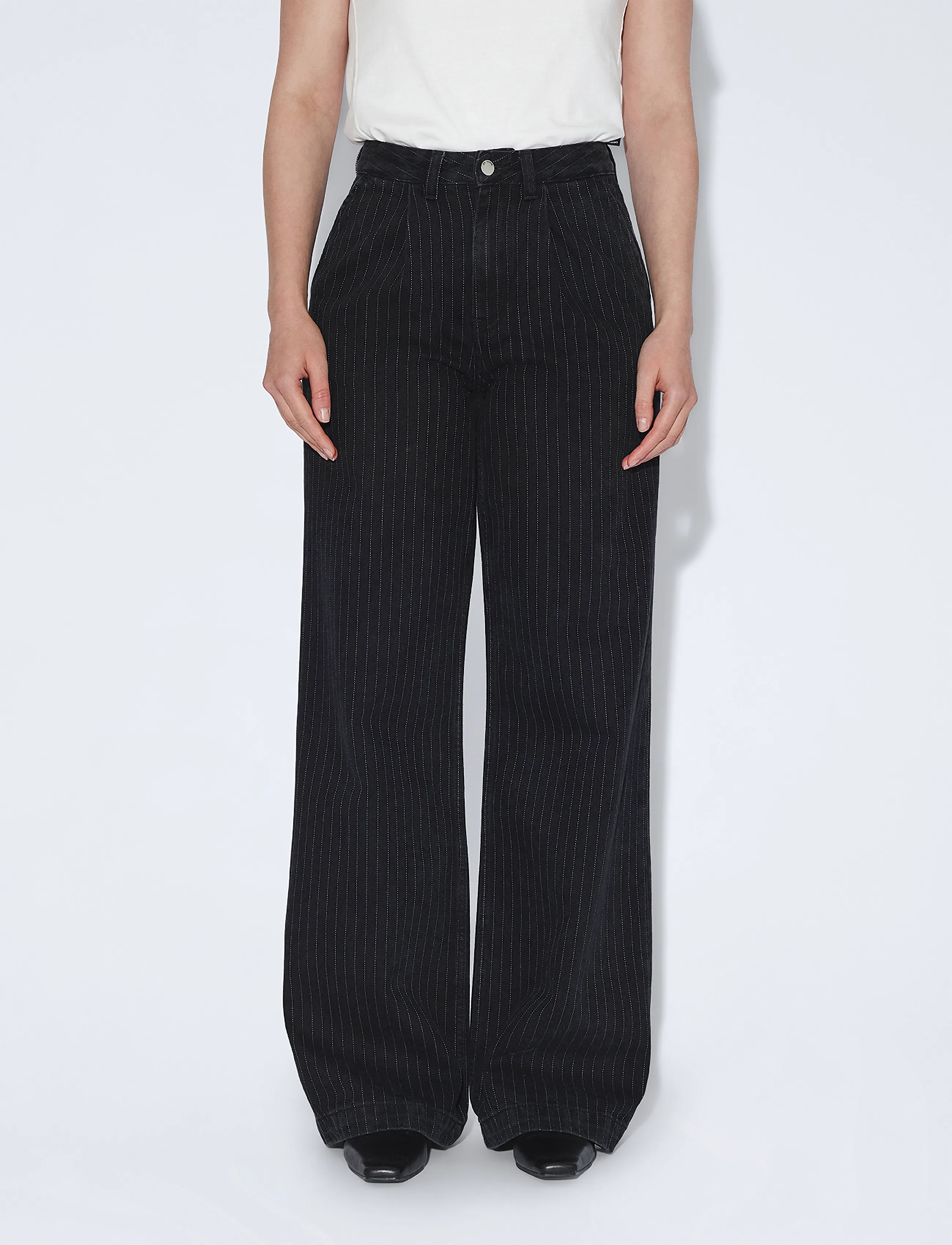 Dr Denim - Rhue High Wide Pleated - washed black pinstripe - 4