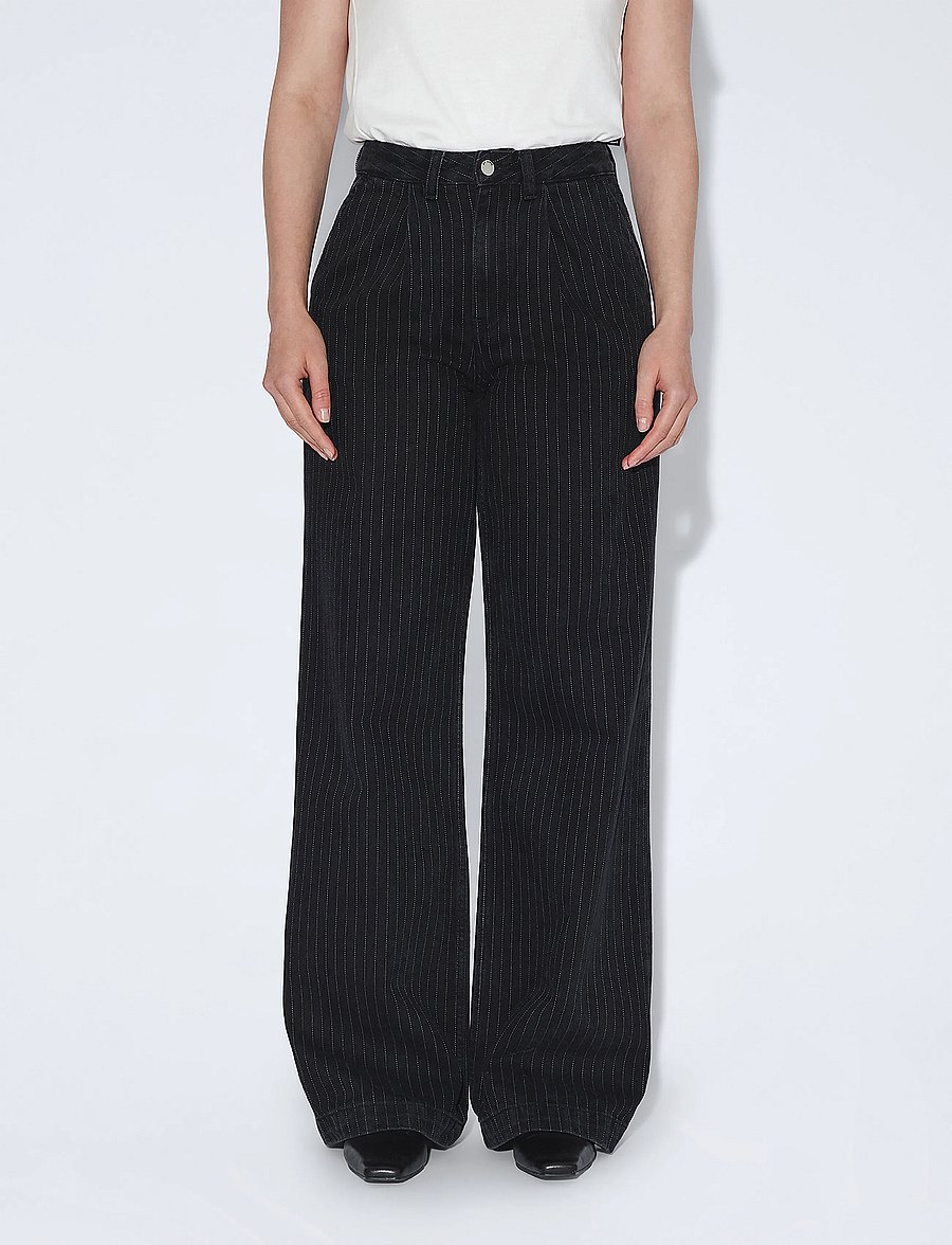 Dr Denim - Rhue High Wide Pleated - washed black pinstripe - 4