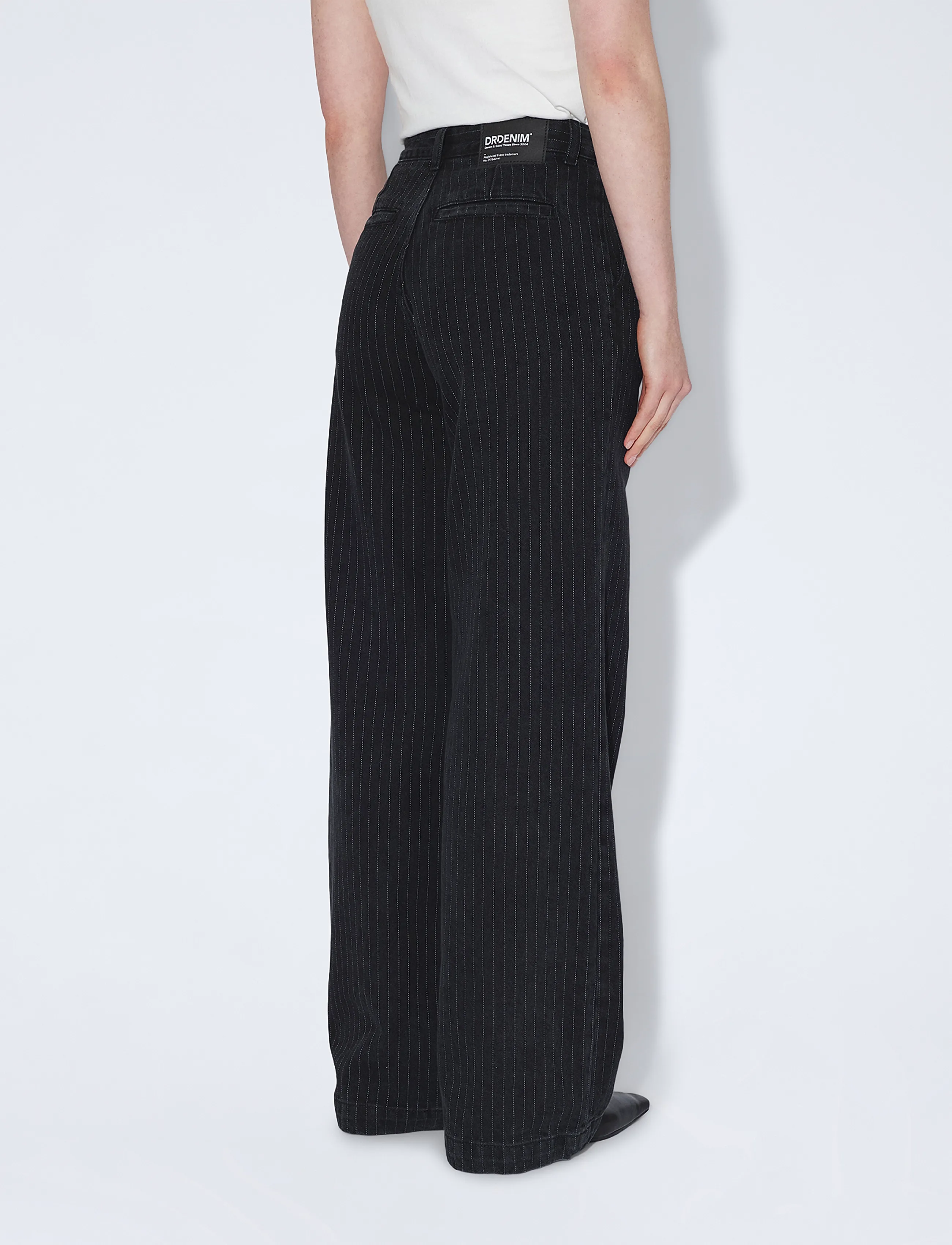 Dr Denim - Rhue High Wide Pleated - washed black pinstripe - 5