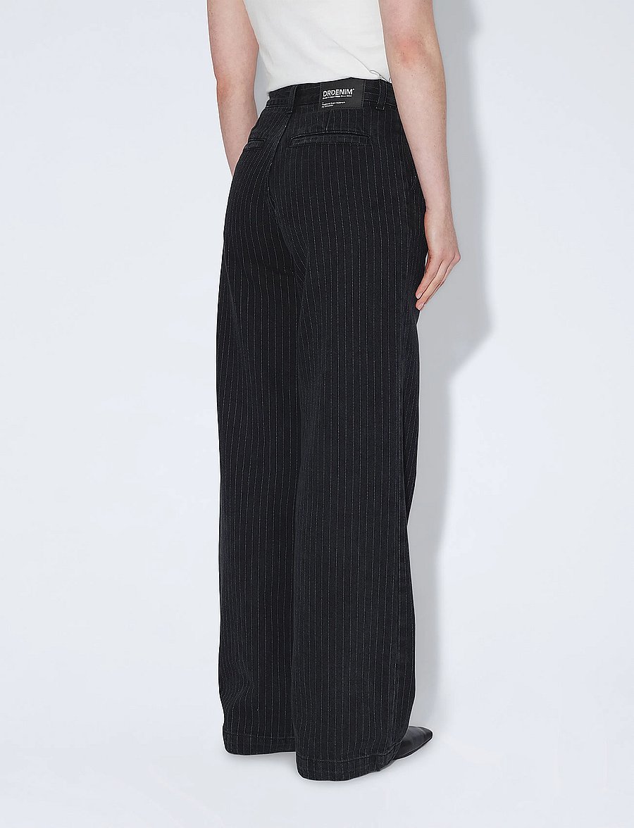 Dr Denim - Rhue High Wide Pleated - washed black pinstripe - 5