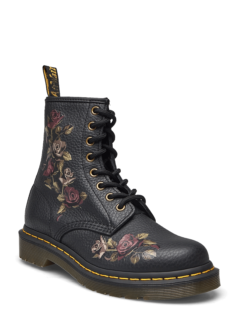 Dr. Martens - 1460 Black Decayed Roses Classic Tumbled Nappa - snørestøvler - black - 0