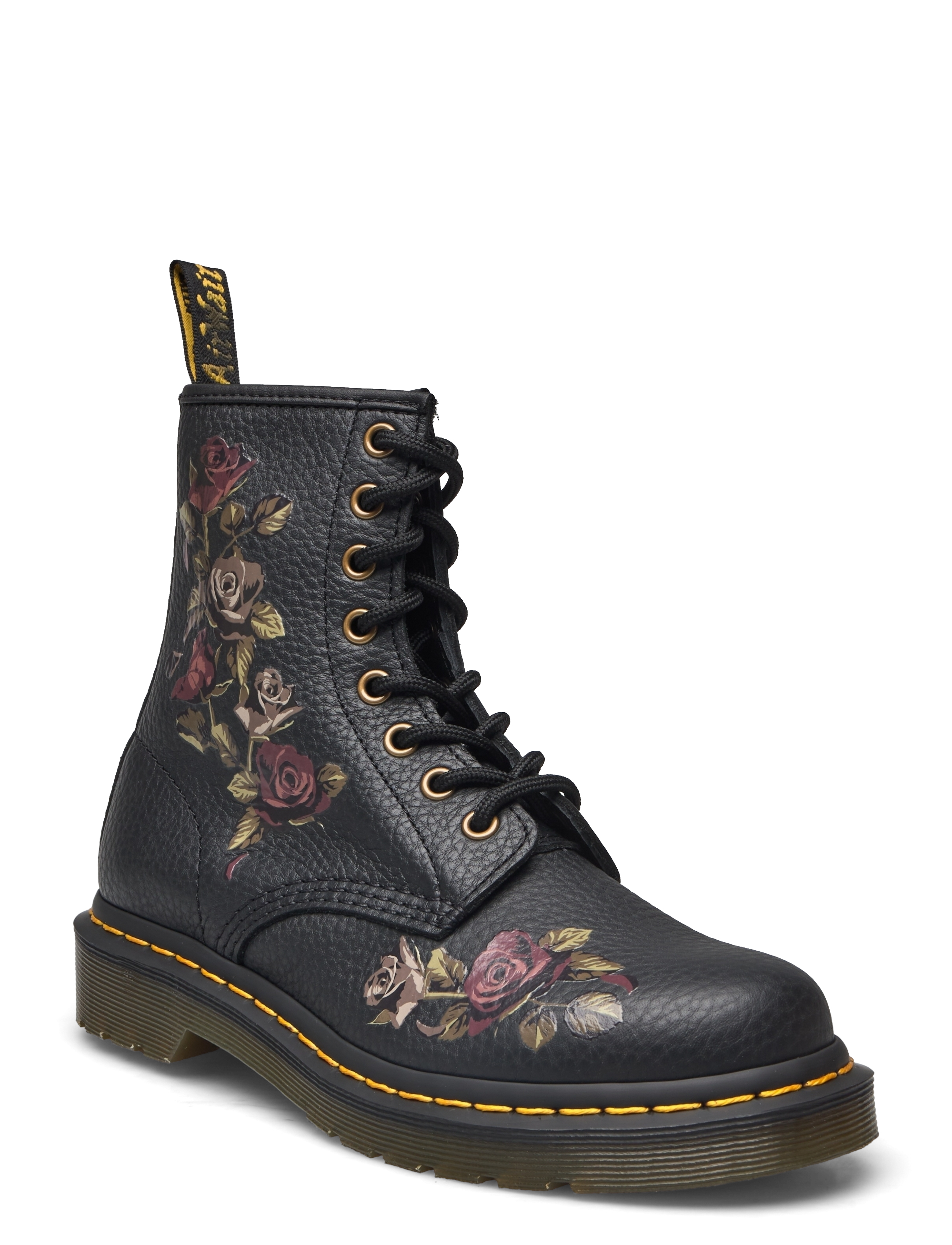 Dr. Martens 1460 Black Decayed Roses Classic Tumbled Nappa - Dr. Martens - BLACK / black
