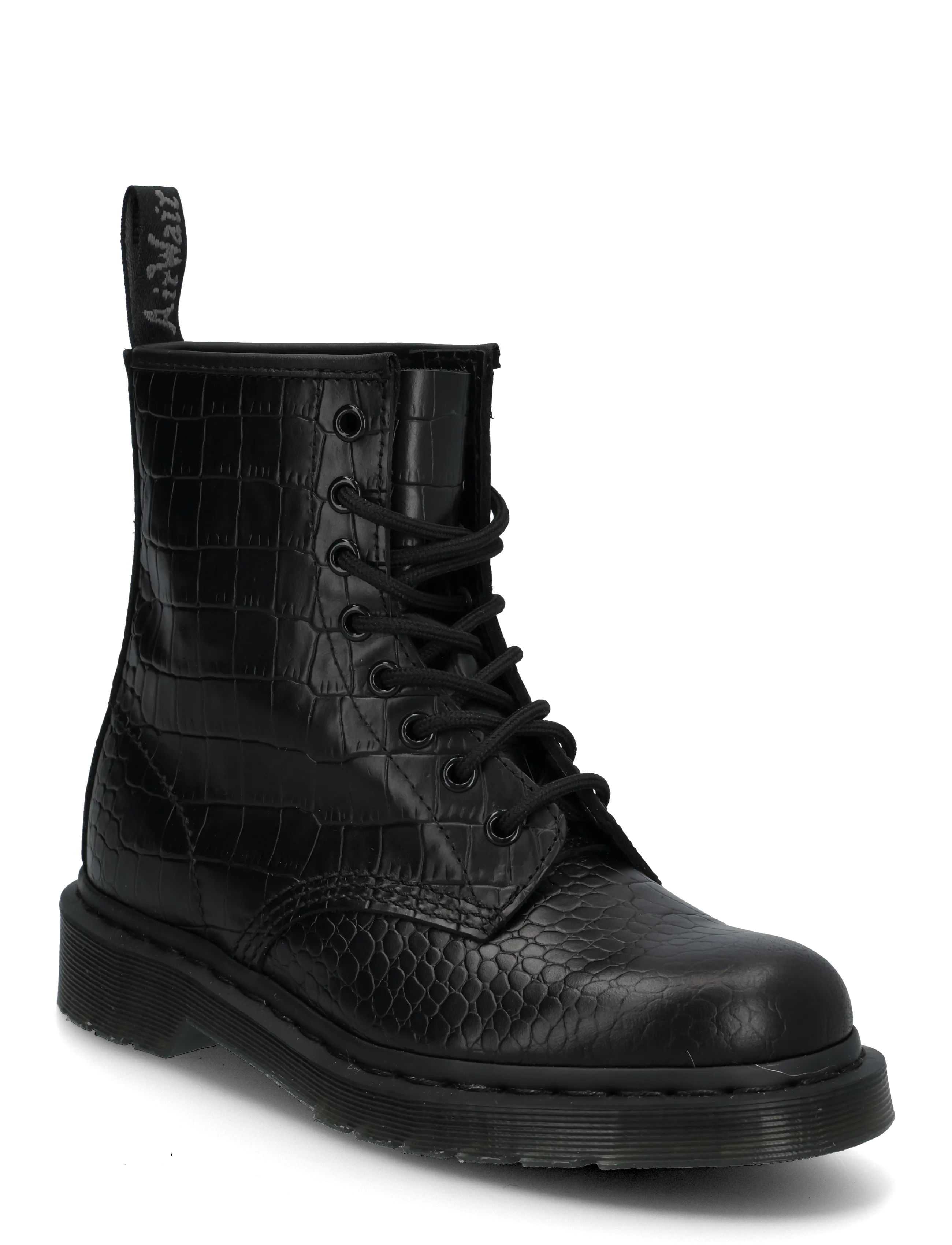 Dr. Martens 1460 Croco Black Atlas Croc Emboss, Kvinder, Krokodilleprægede Støvler, Sort, Str: 37