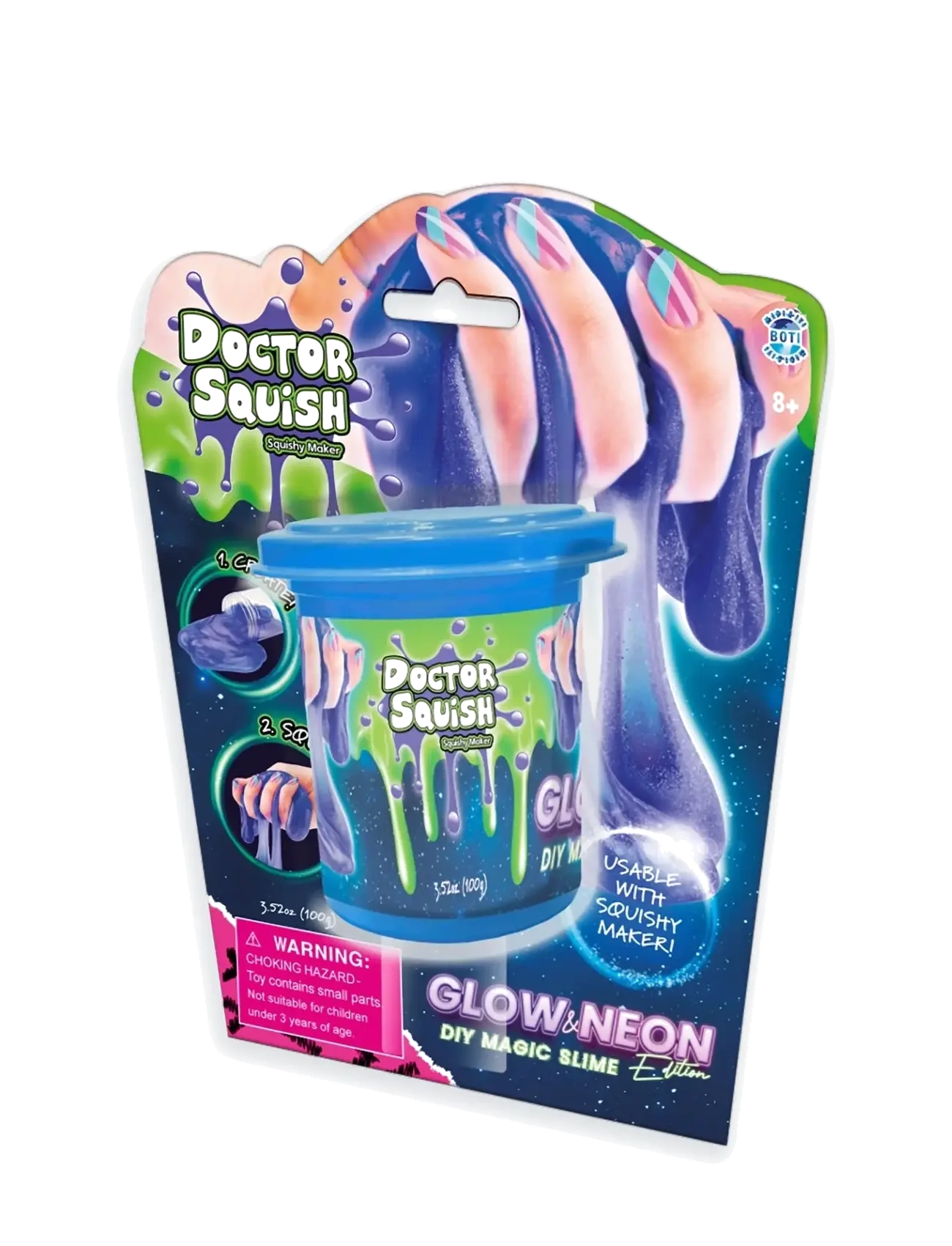Dr. Squish Blue Slime Glow In The Dark 100G, One Size, Blue, Håndværk > Slime, Børn